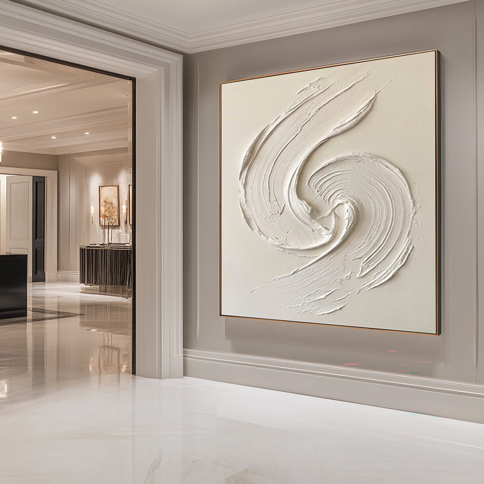 Large Minimalist Textured Wall Art Hand Painted Ivory Abstract Canvas