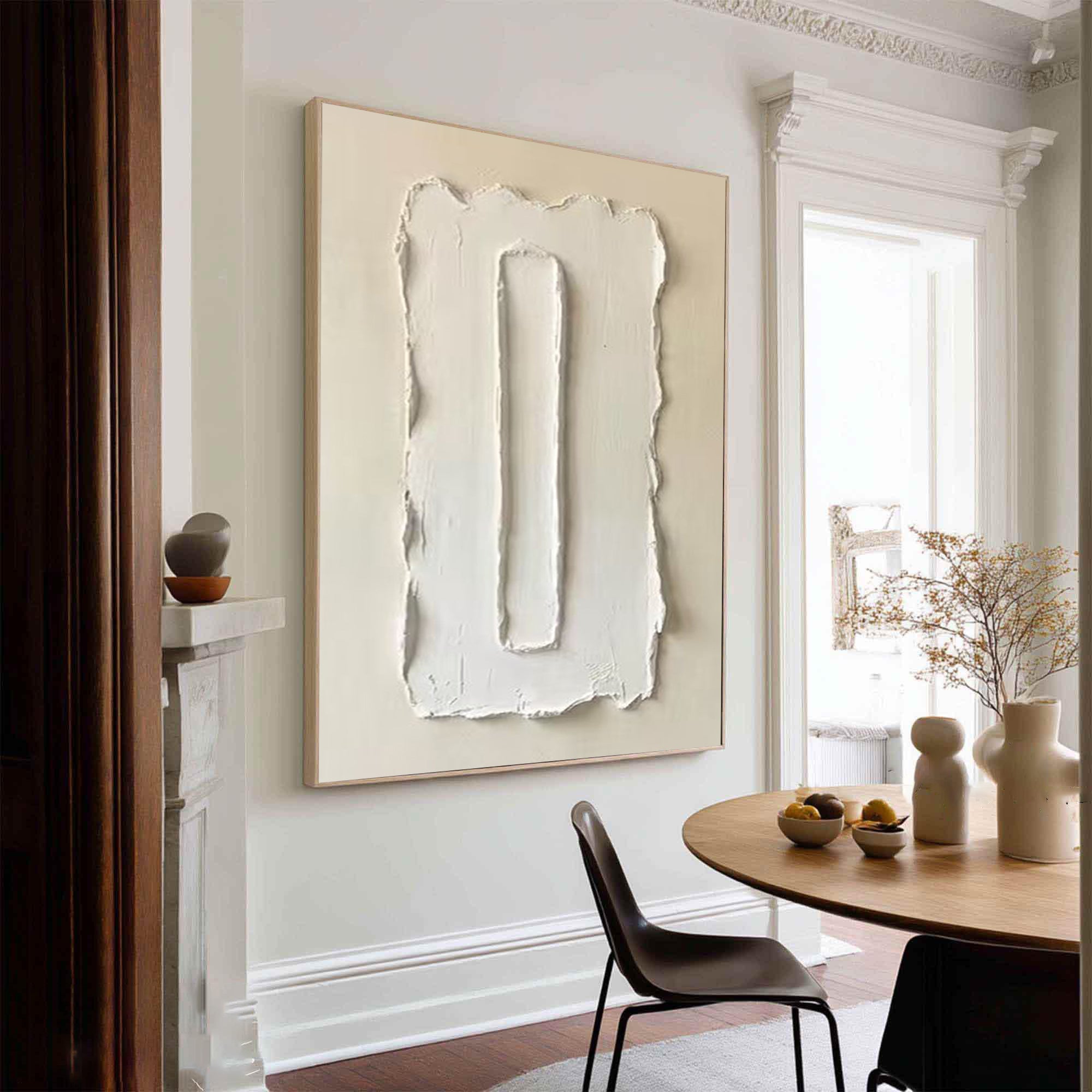 Large Abstract Oil Painting with Sculptural Vertical Texture Design