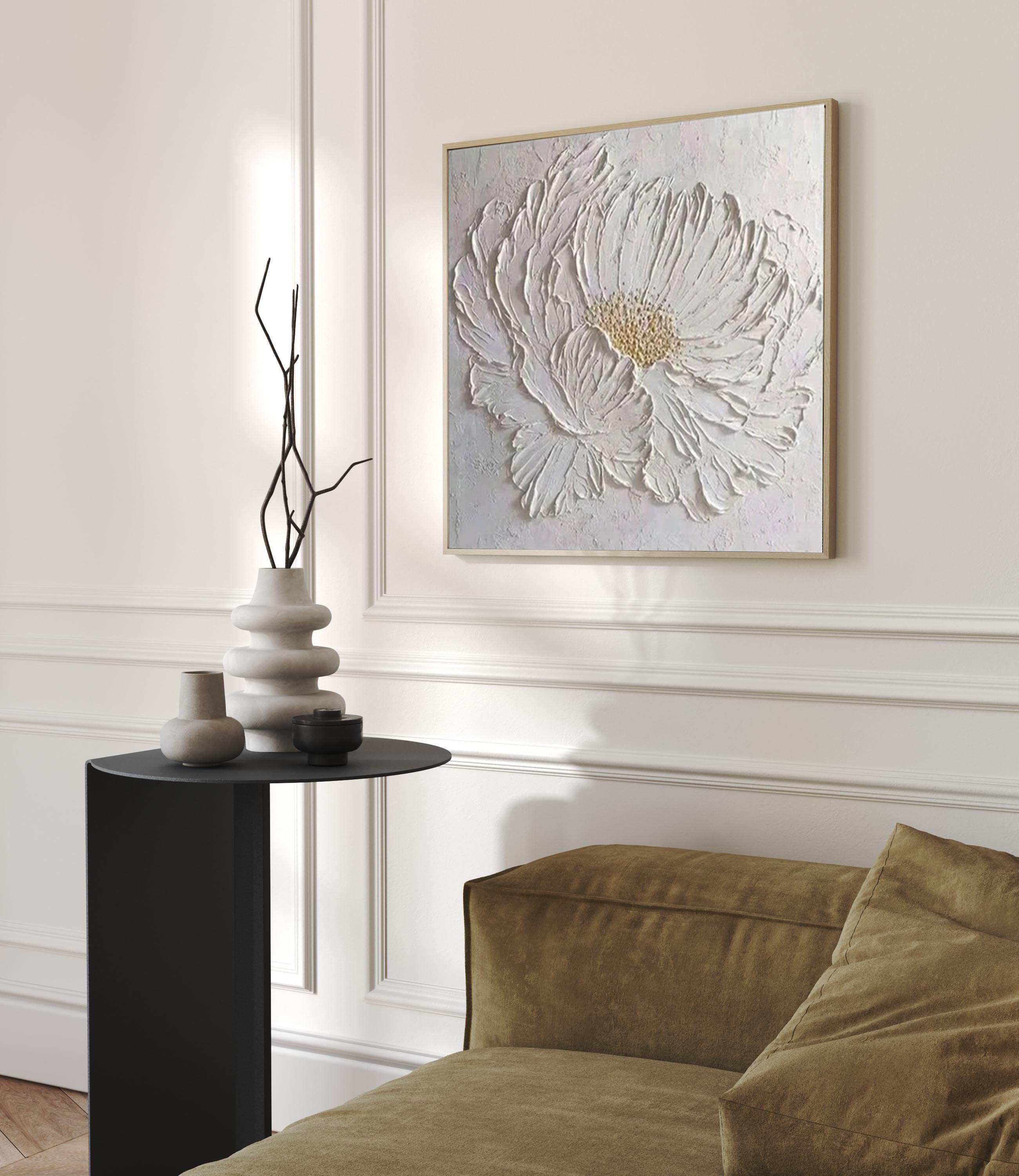 Elegant White Flower Canvas Art for Modern Living Room Decor #FB024