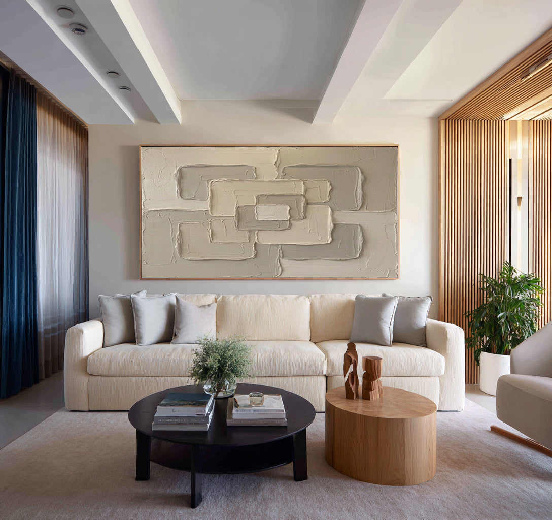 Large Neutral Abstract Texture Wall Art Hand Painted Modern Canvas