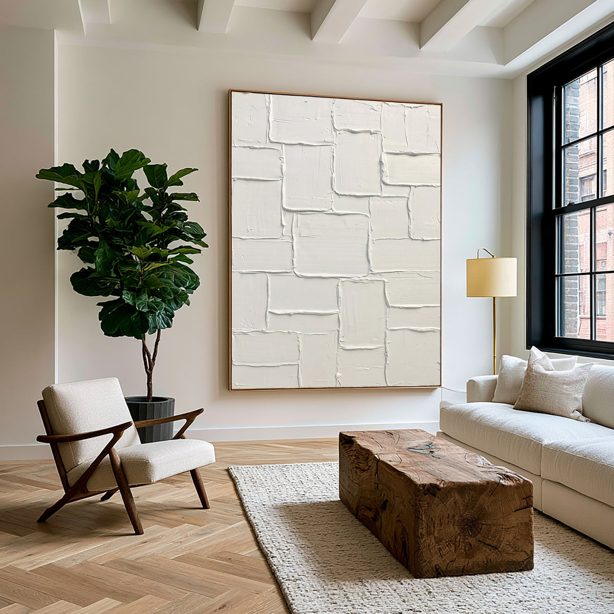 Architectural Ivory Blocks Contemporary Handmade Painting Large Neutral Textured Abstract Wall Artwork