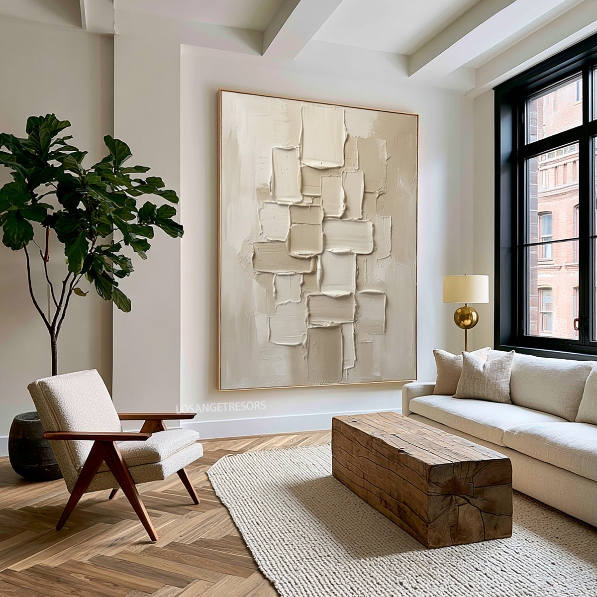 White Architecture Large Abstract Wall Art Ivory Textured Contemporary Sculpture Inspired Painting
