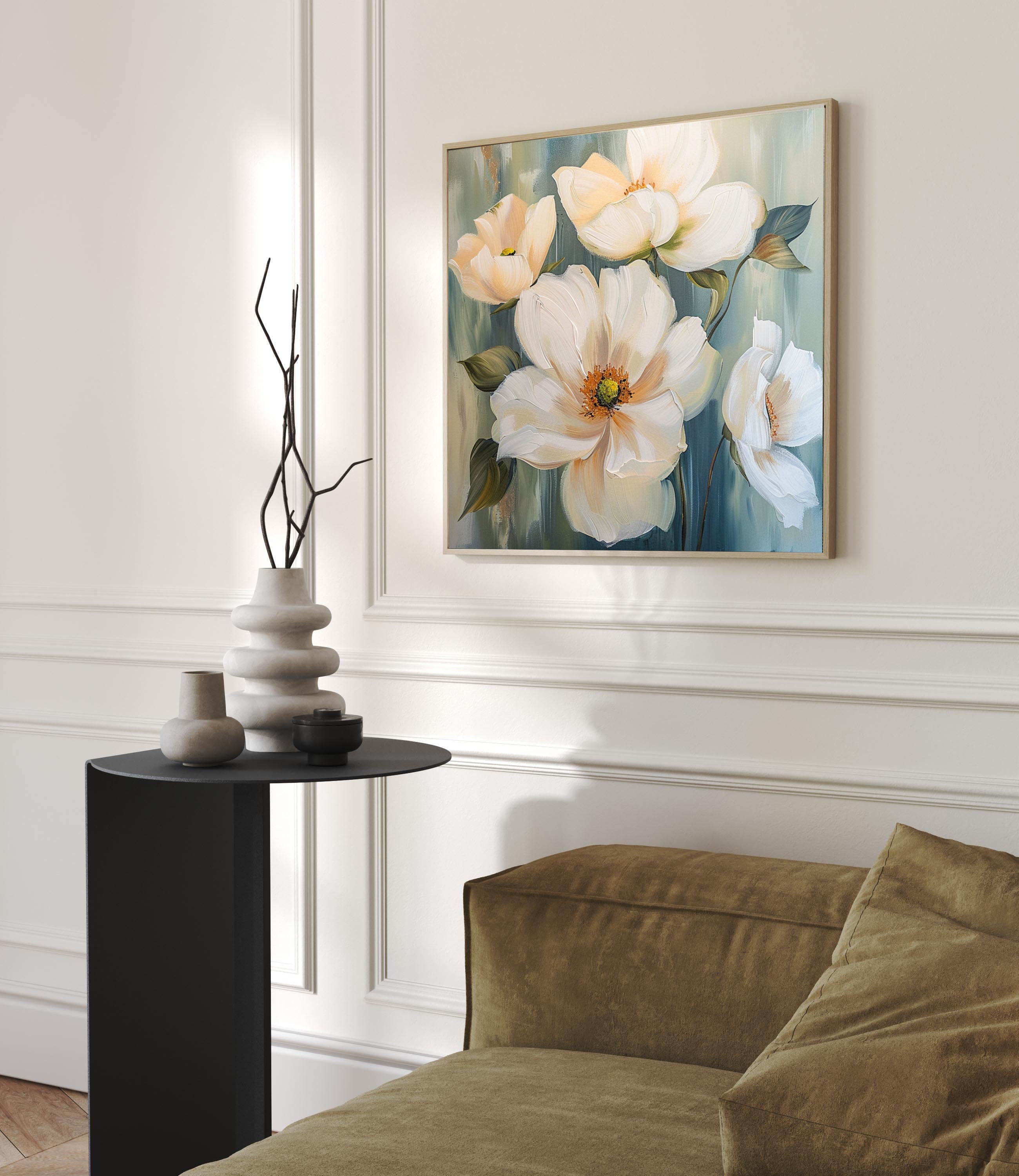 Hand-Painted Floral Artwork for Living Room Walls #FB021