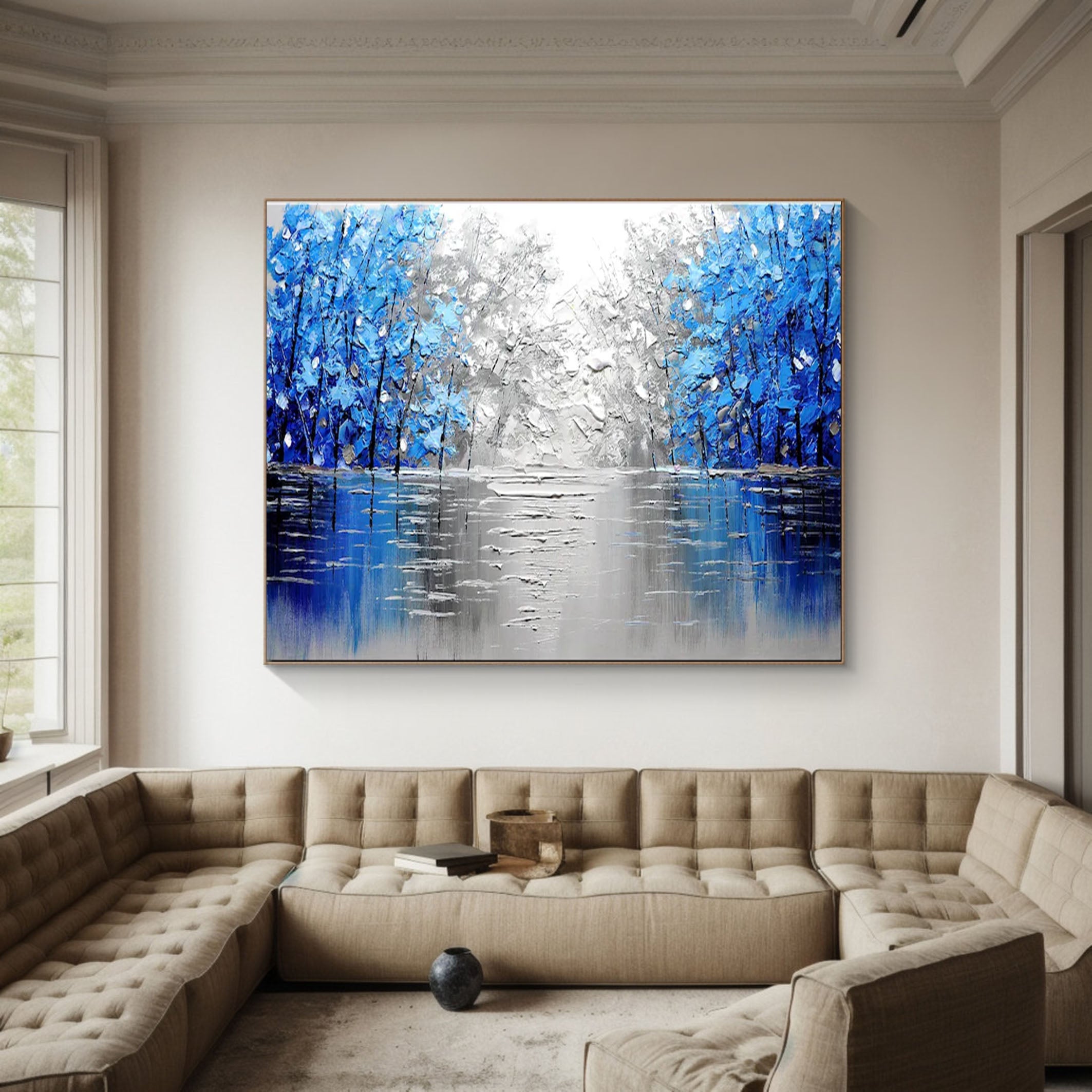 Mystical Blue and Silver Forest Painting for Modern Homes #TP045