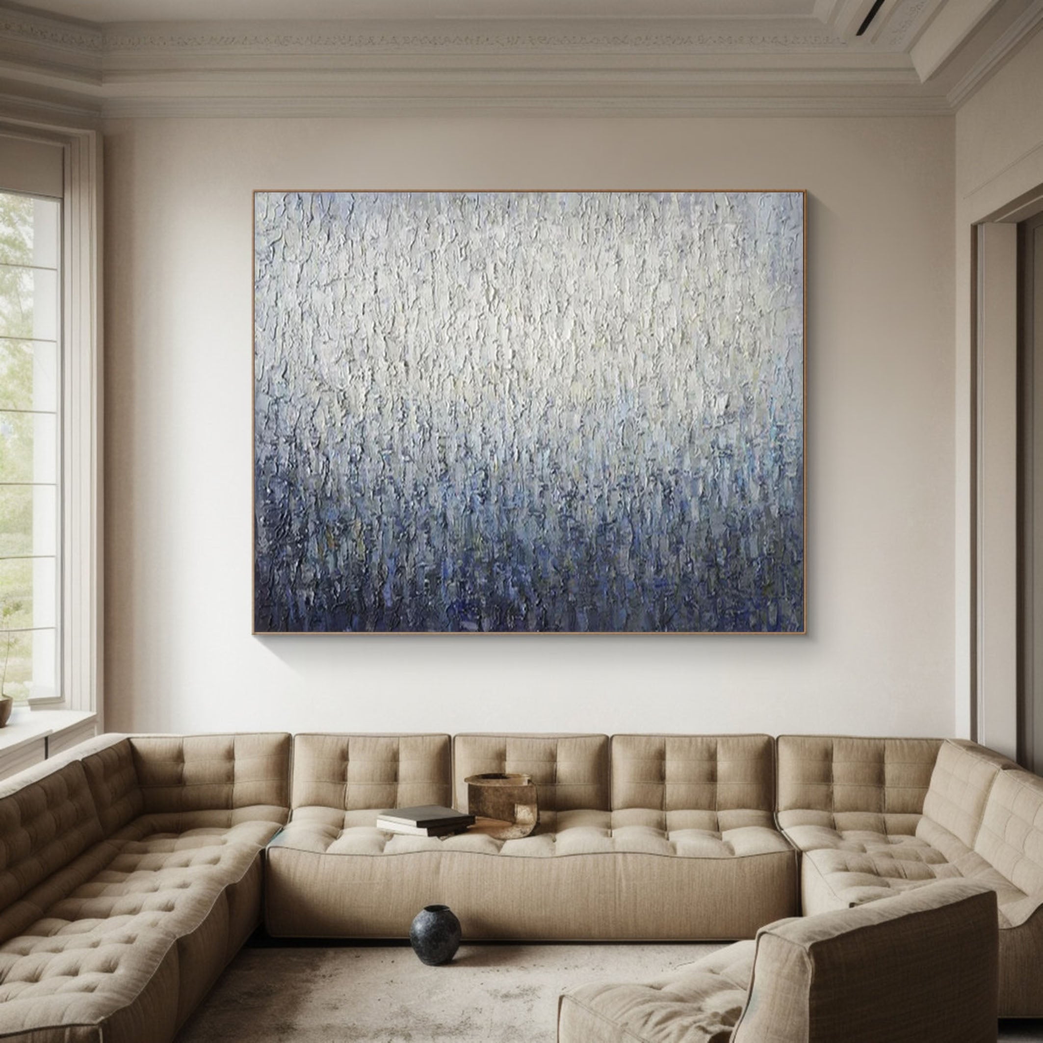 Gradient Textured Wall Art in Blue and White Tones #AB052