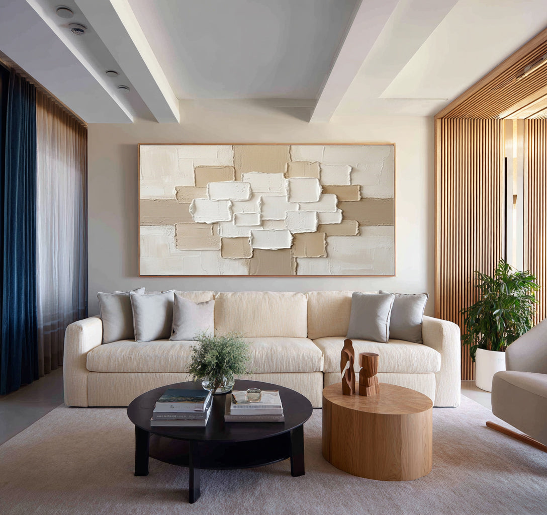 Large Minimalist Neutral Textured Canvas Art Geometric Abstract Painting