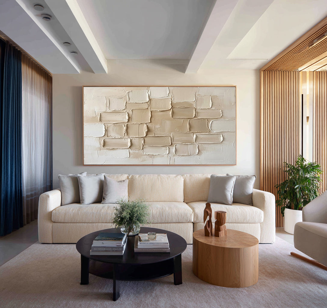 Large Beige Minimalist Textured Wall Art Neutral Contemporary Canvas