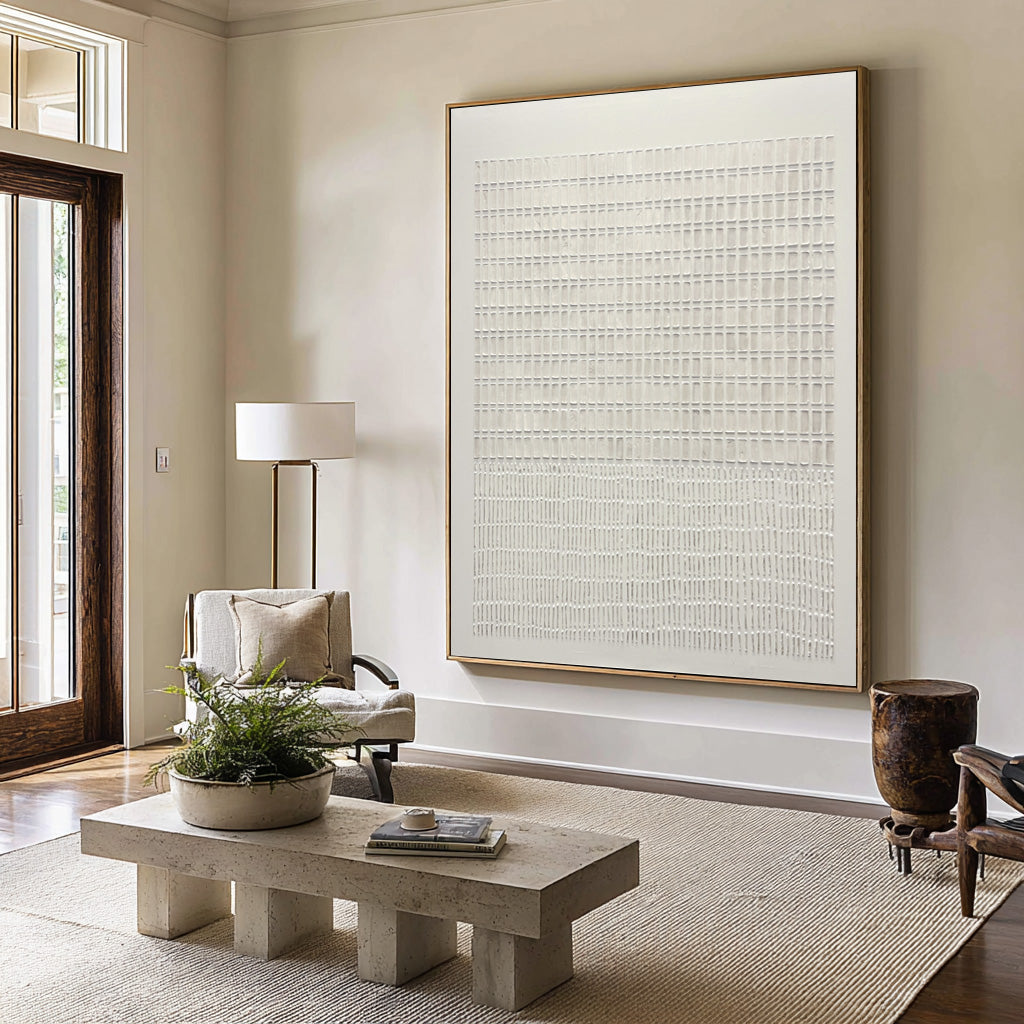 Abstract White Textured Oil Painting - Modern Canvas Wall Art | KelorArt