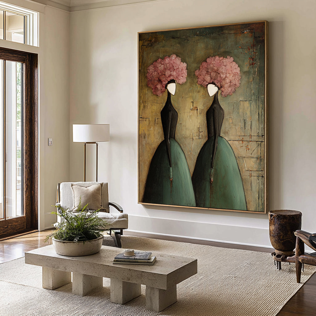 Large Contemporary Portrait Wall Art Floral Dress Painting