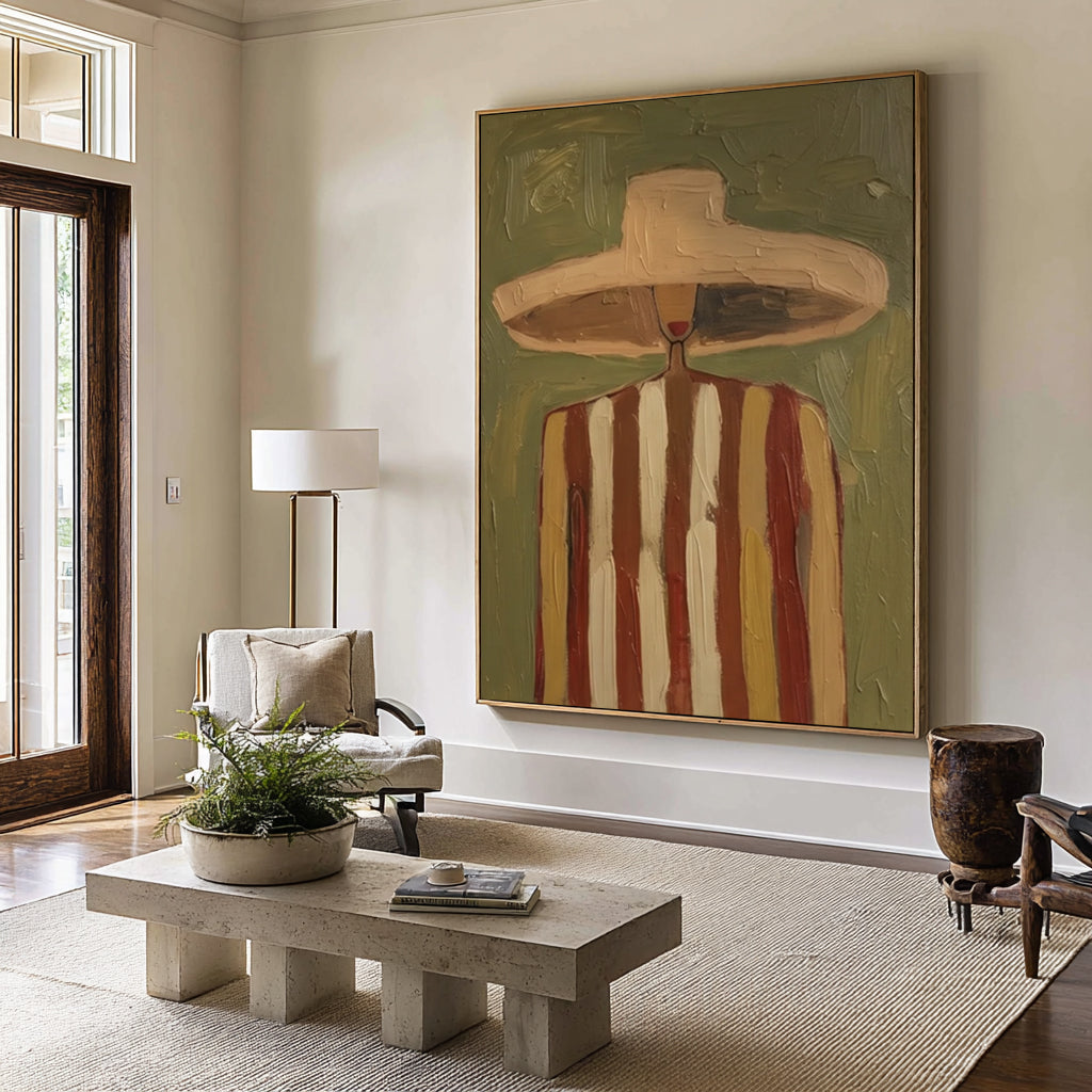 Large Contemporary Portrait Painting Neutral Fashion Wall Decor