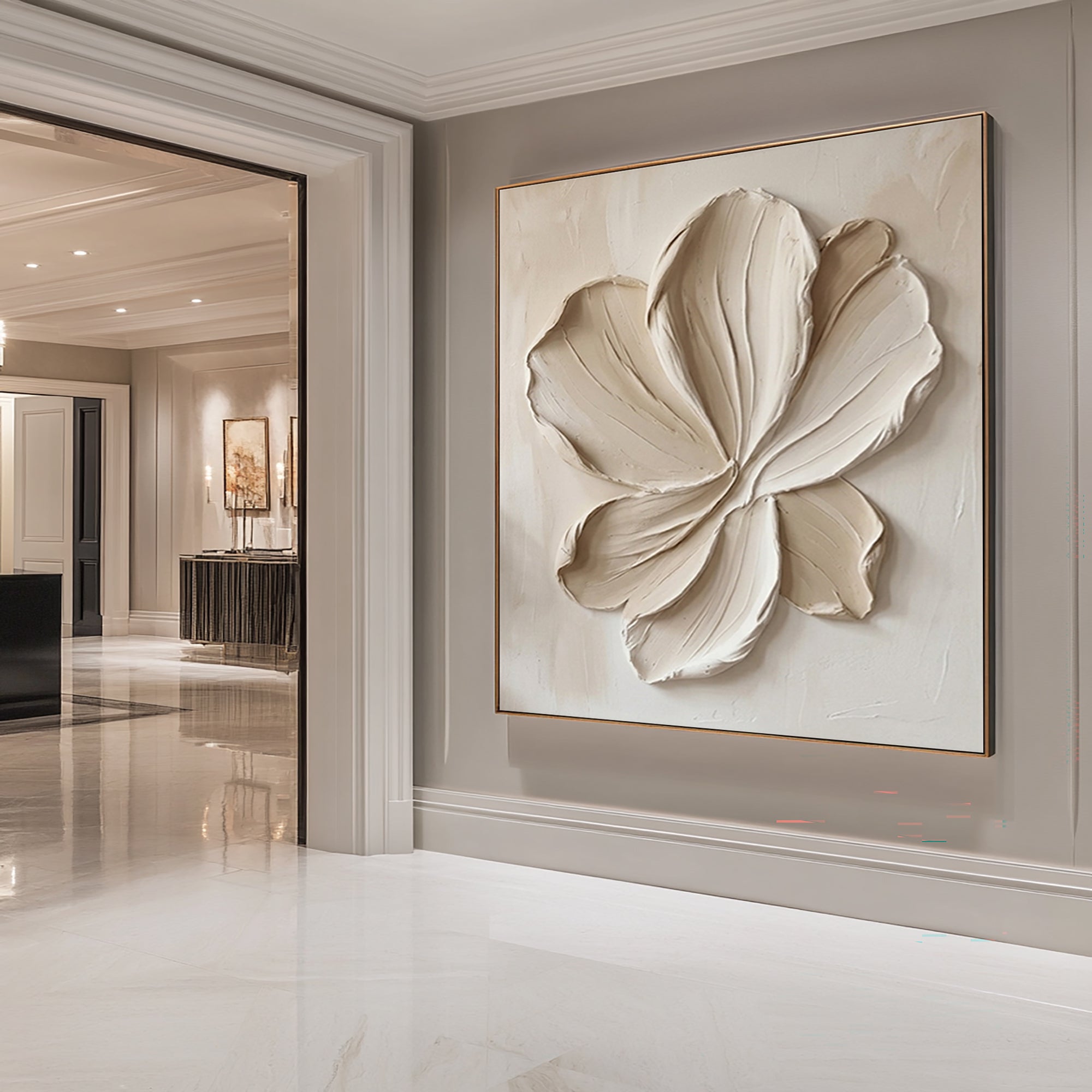 Large Cream Textured Flower Canvas Art Modern Wall Decor