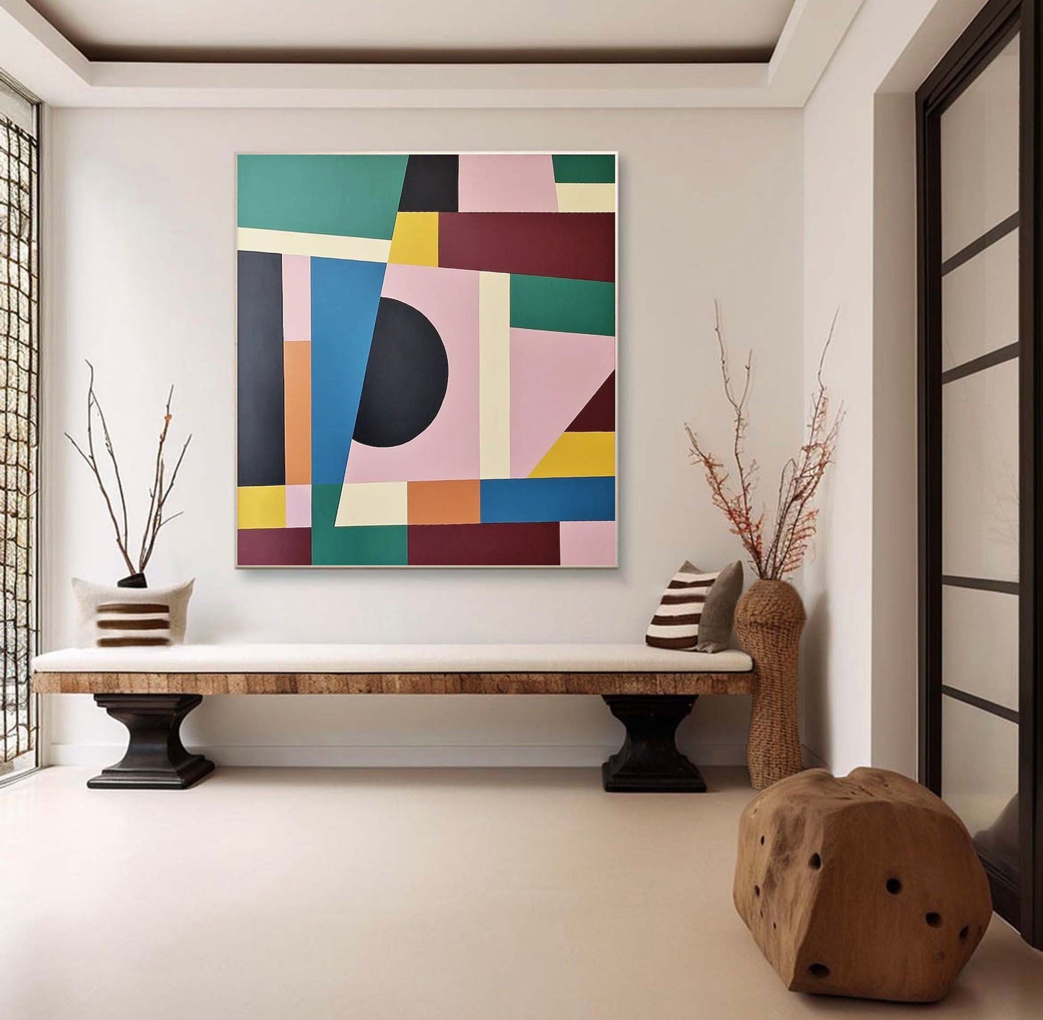 Geometric Harmony Mid Century Abstract Canvas Modern Home Art #MC014