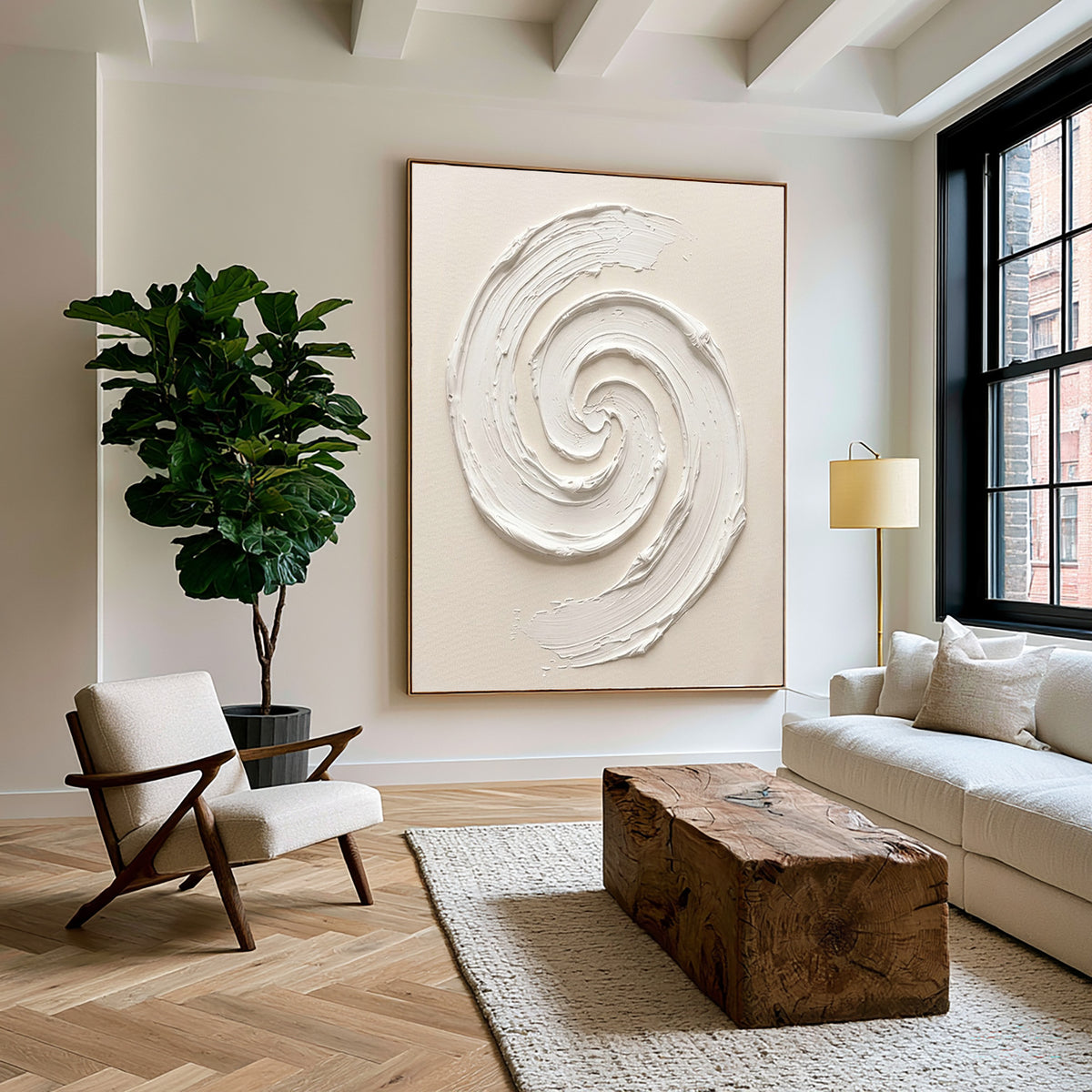 A Moment Before Everything Turns Textured Handmade Abstract Painting White Sculptural Spiral Wall Artwork