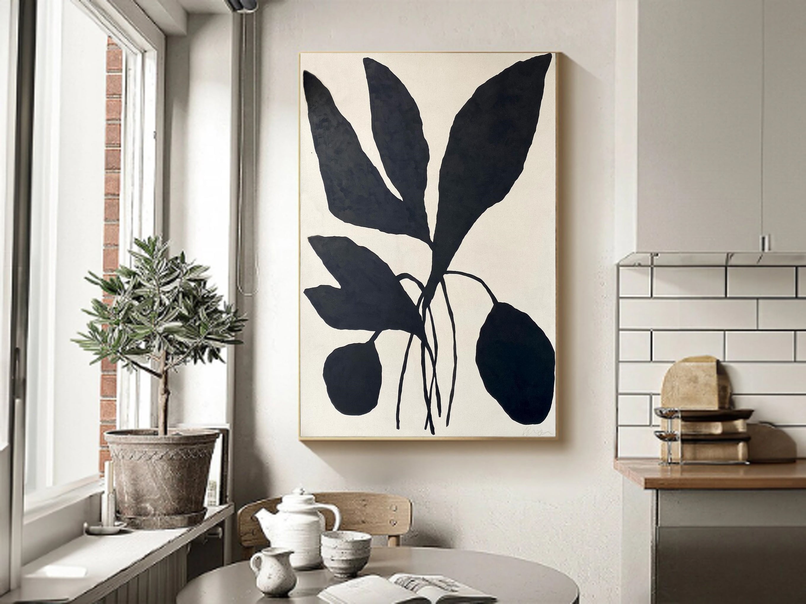 Minimalist Botanical Black Leaf Wall Art #MM010