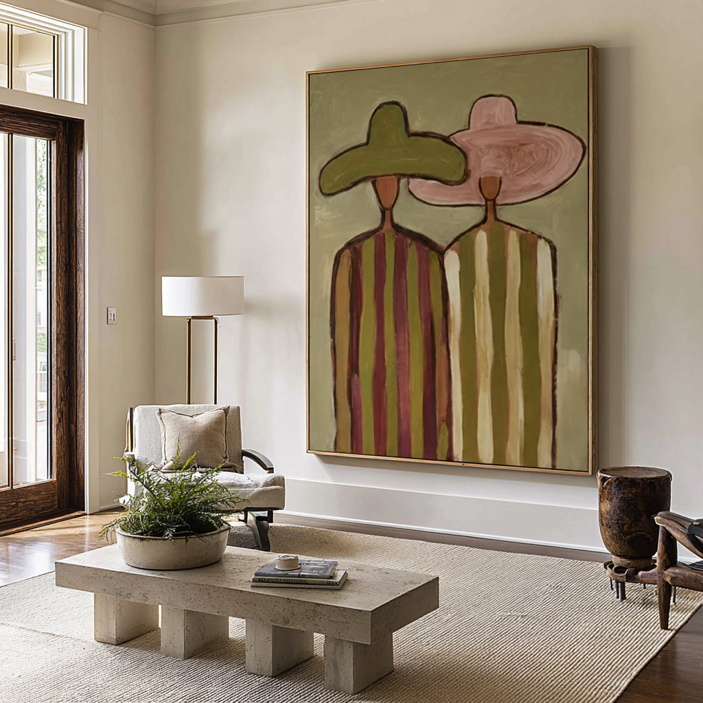 Contemporary Minimalist Couple Painting Elegant Neutral Wall Decor