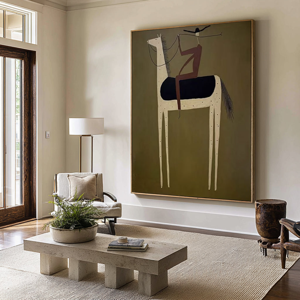 Large Contemporary Horse Rider Canvas Luxury Mid Century Wall Decor