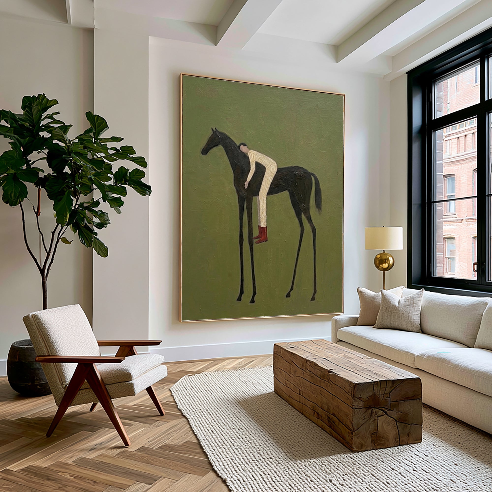 Large Contemporary Figurative Horse Rider Wall Art Equestrian Oil Painting Minimalist Cowboy Cowgirl Inspired Artwork Modern Home Decor