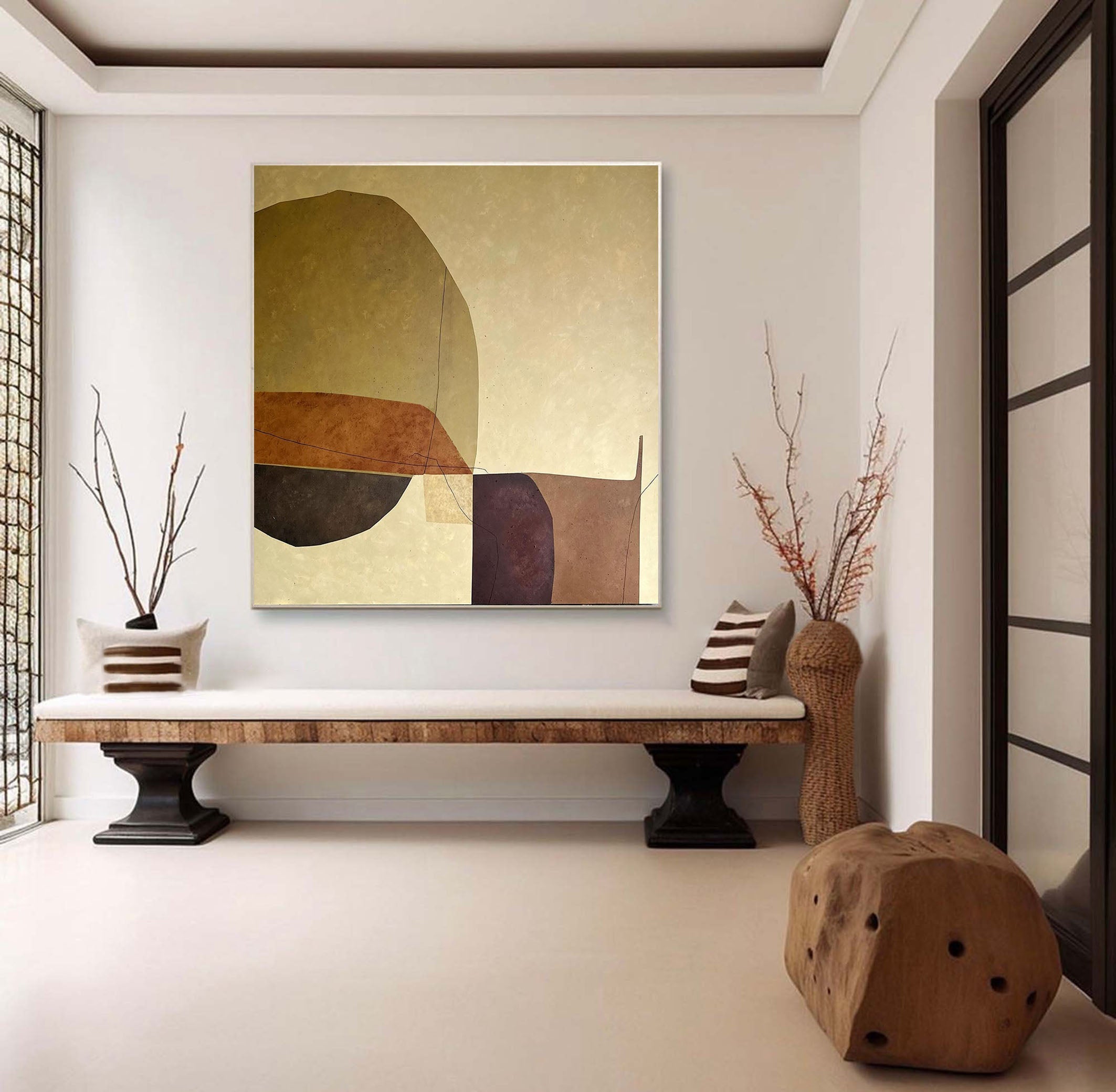 Luxury Mid Century Abstract Artwork Warm Canvas #MC019