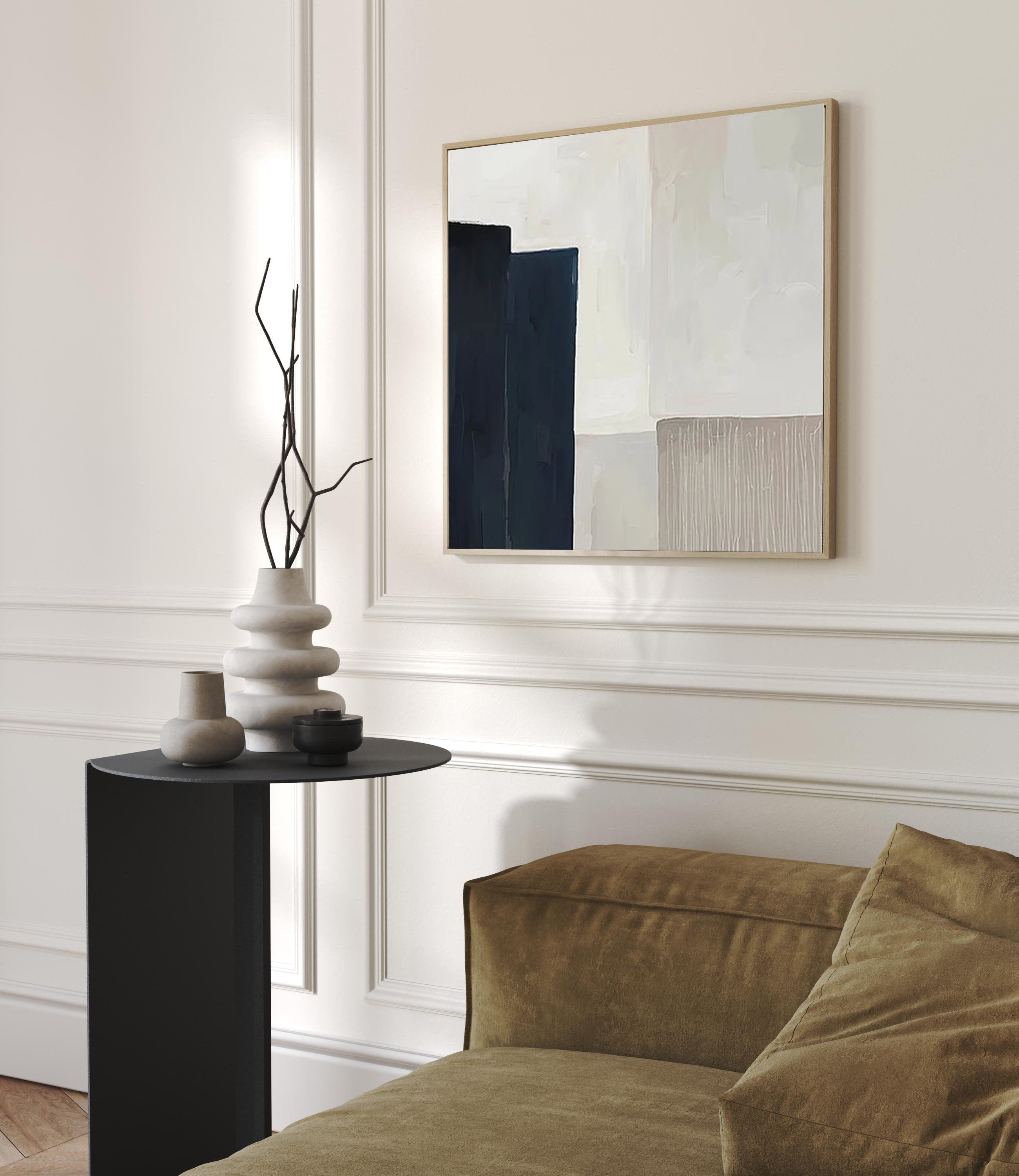 Large Minimalist Geometric Canvas in Neutral Shades #AB039