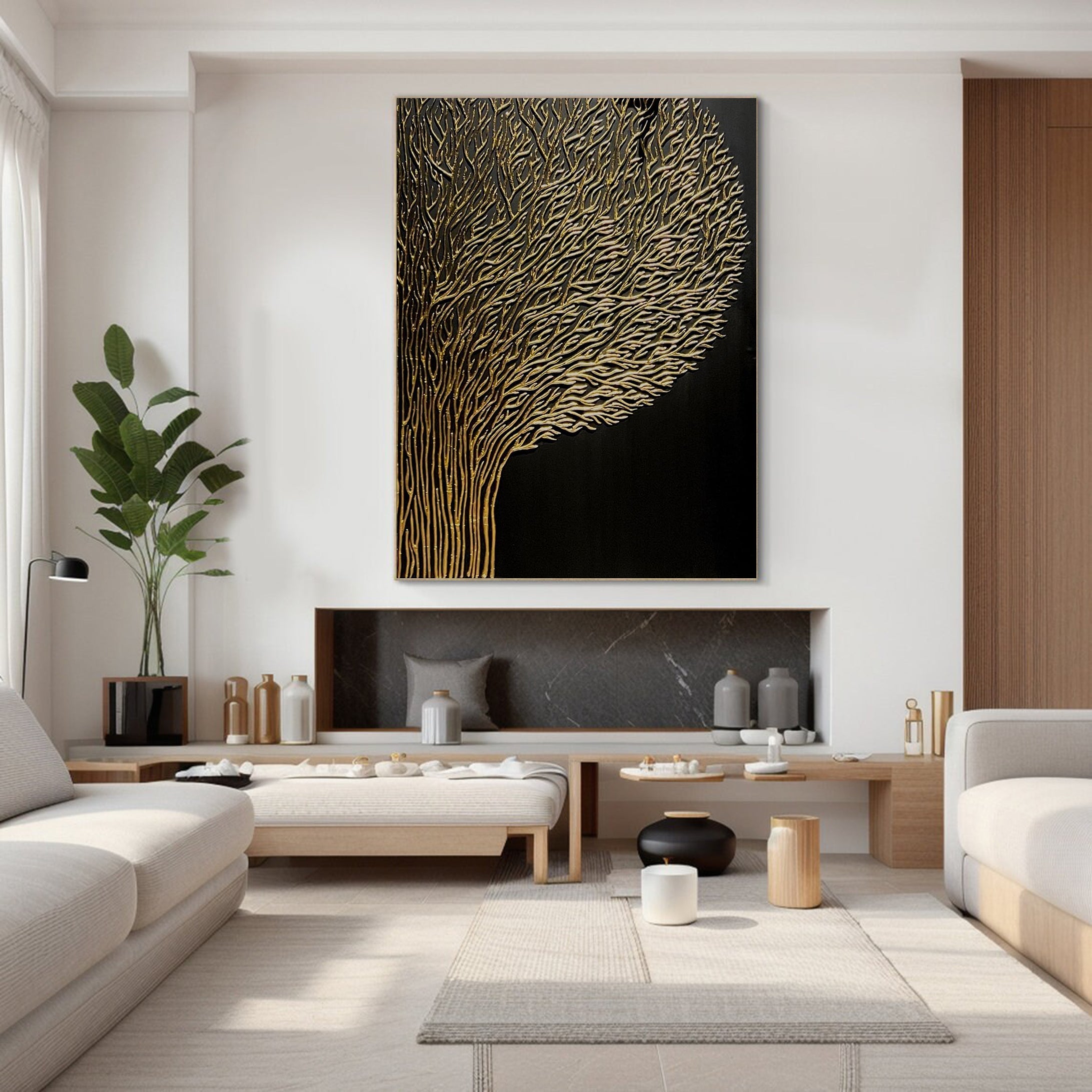 Golden Tree Line Art for Modern Decor #MM009