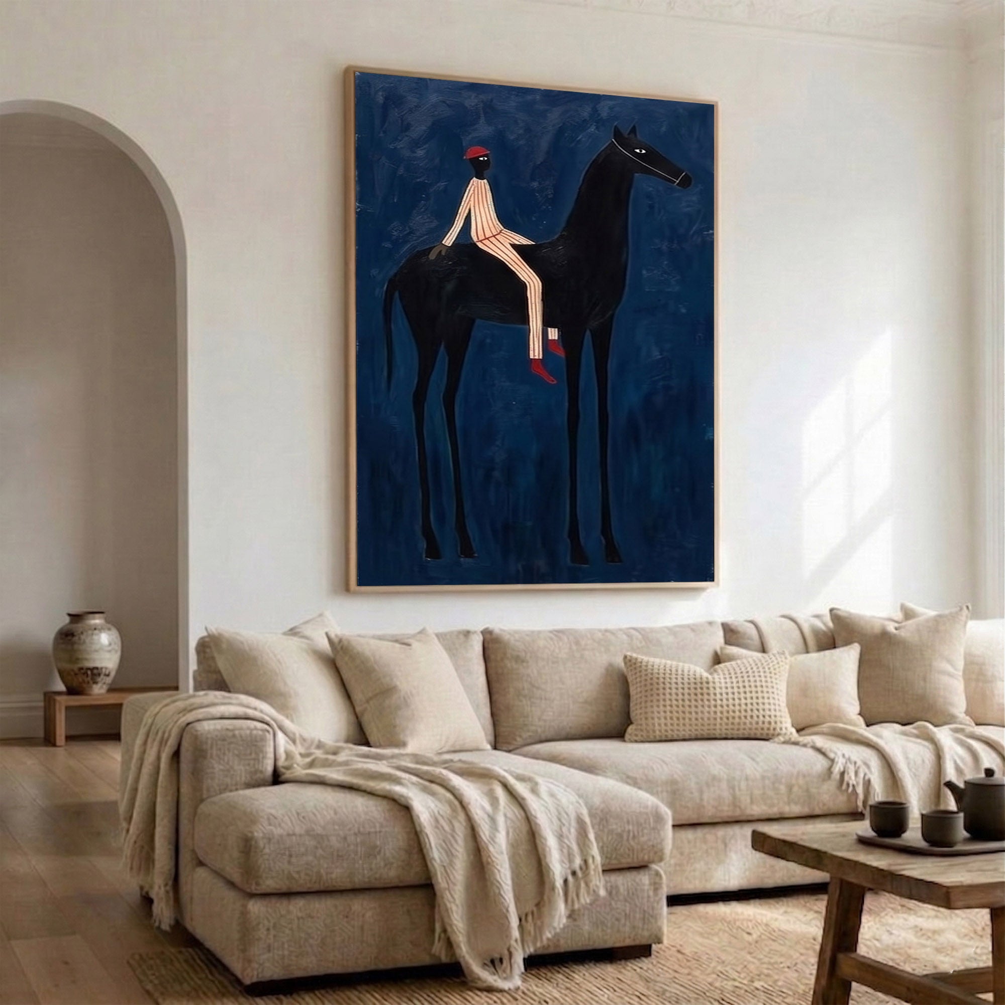 Large Cowboy Wall Art Blue Horse Painting Contemporary Western Decor