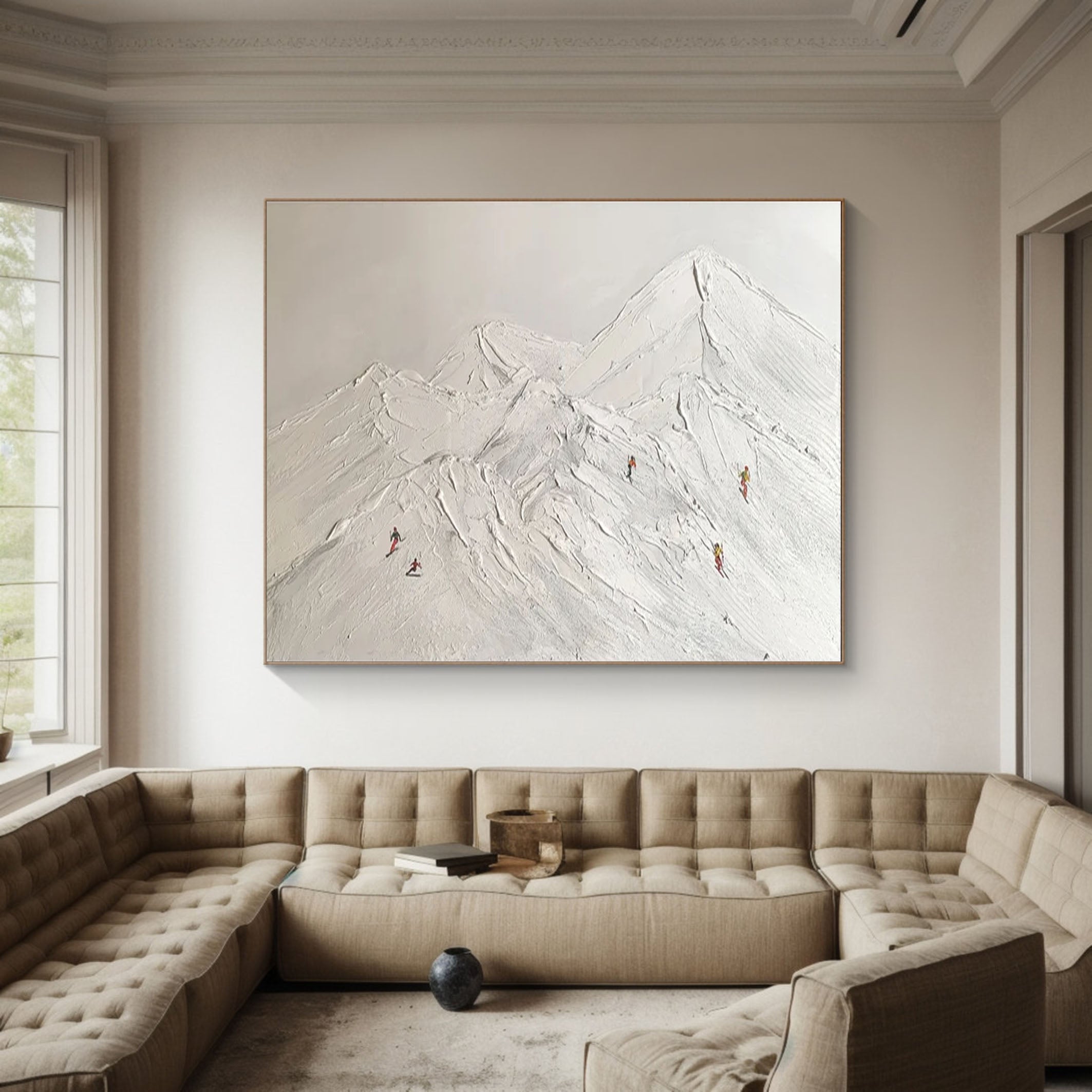 Elegant Skiing Landscape Painting with White Mountain for Home Decor #SPA004