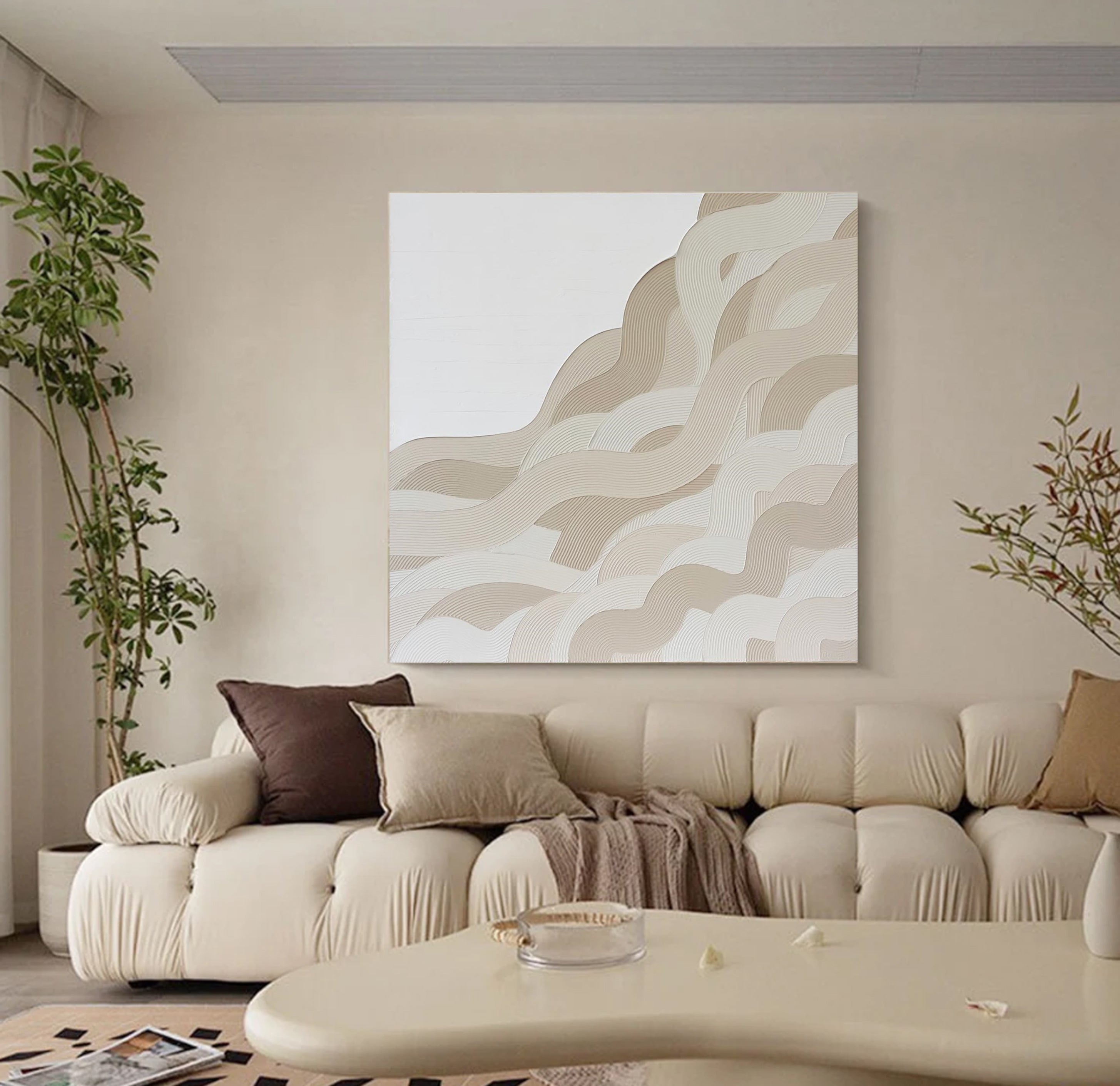 Elegant Wavy Lines Artwork Minimalist Canvas for Contemporary Interiors #AB001