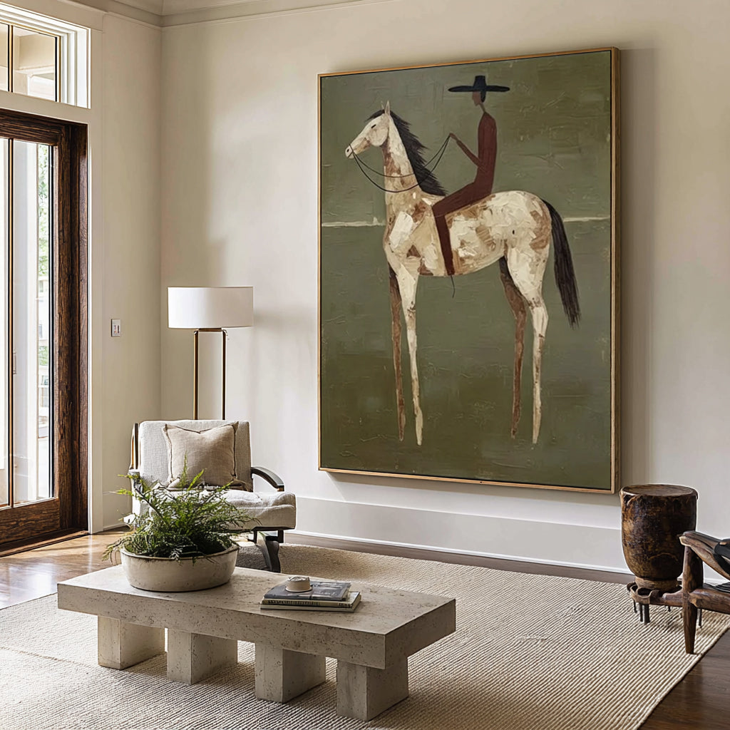 Large Modern Horse Rider Painting Contemporary Equestrian Wall Art