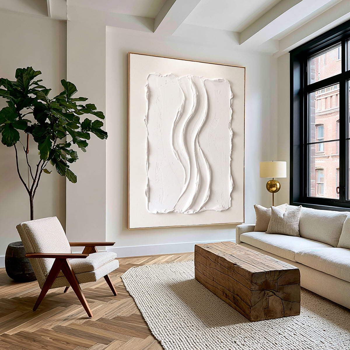 Large Modern Architectural Relief Wall Art White Abstract Textured Painting Luxury Home Interior Decor