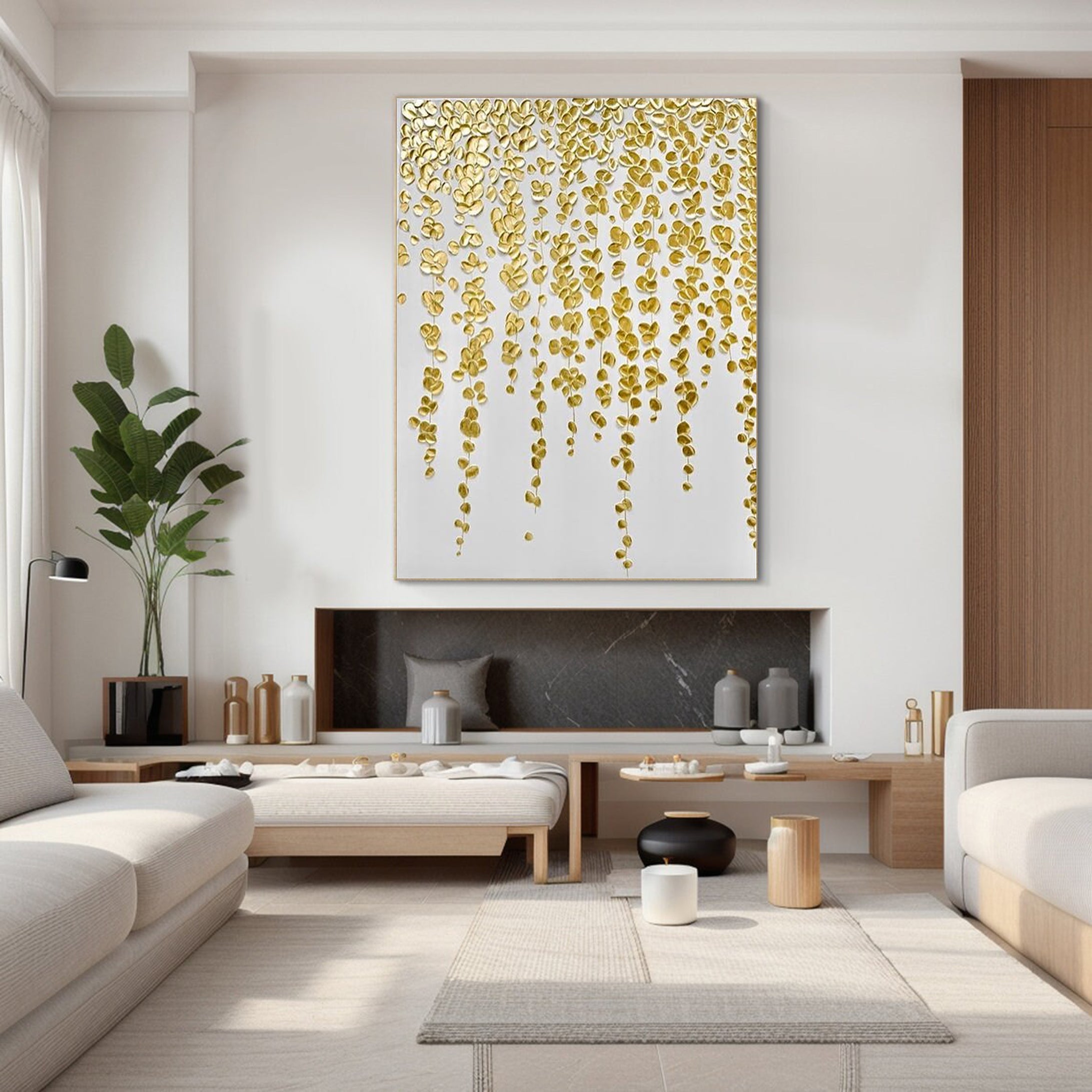 Luxurious Gold Leaf Abstract Canvas Handcrafted Art #FB002