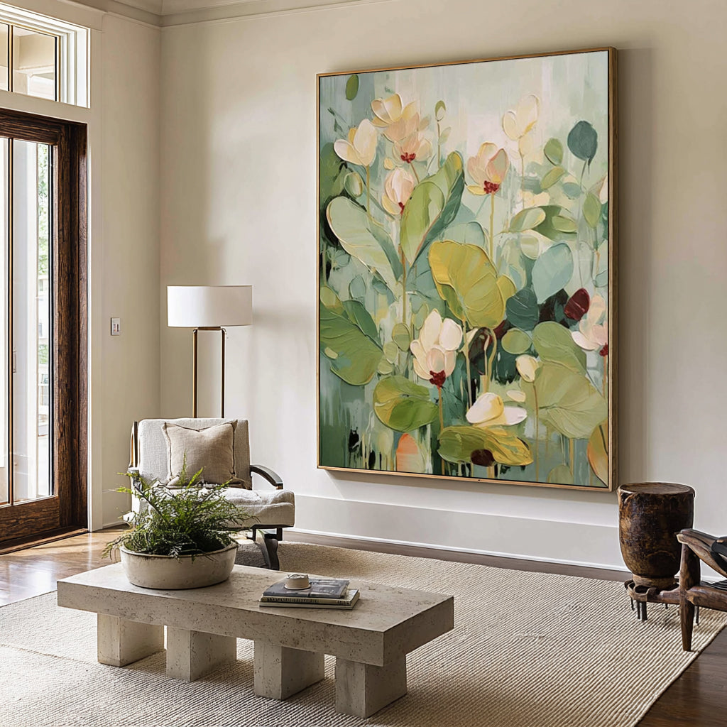 Large Green Floral Canvas Art Contemporary Botanical Painting