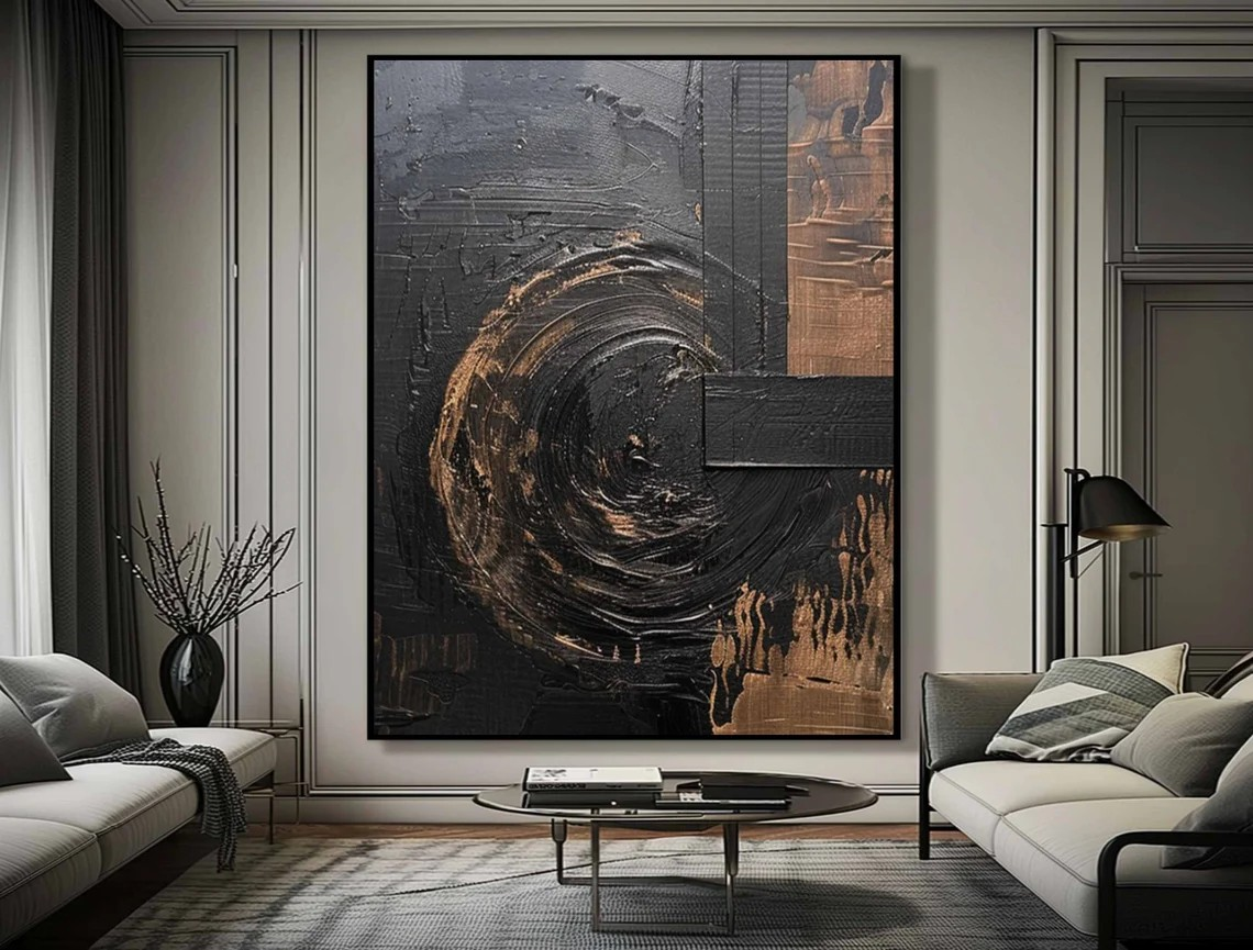 Black ＆ Brown Dynamic Brushstrokes Textured Abstract Wall Art #MM240