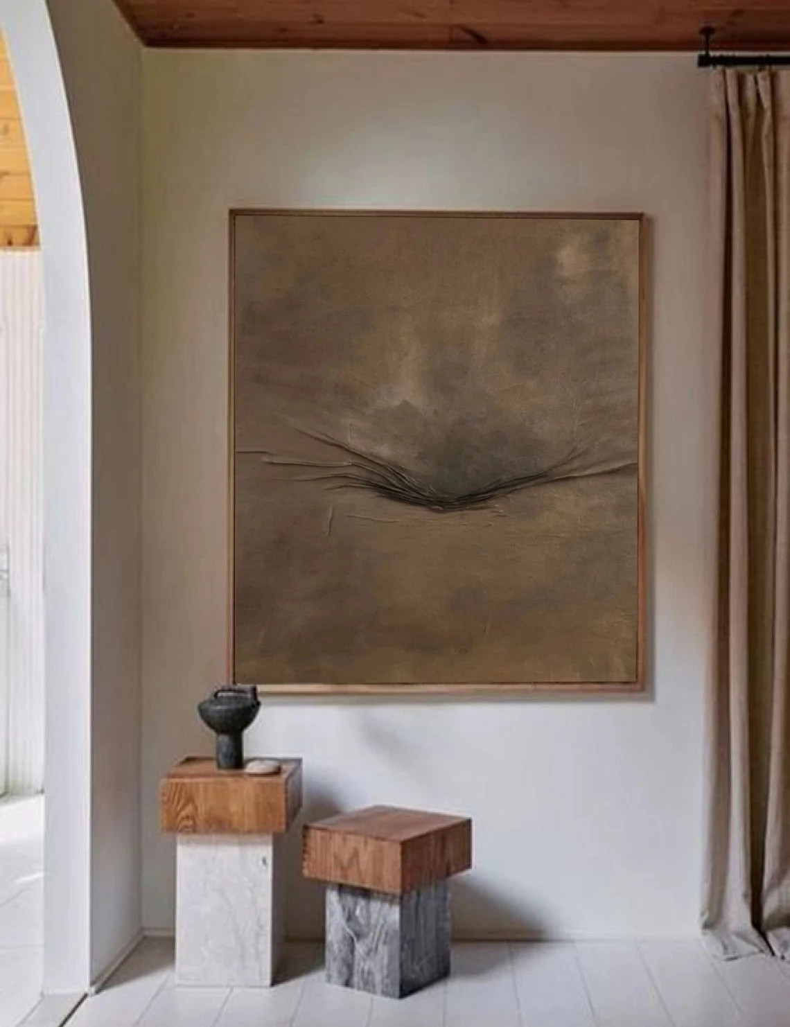 Brown Tranquil Textured Abstract Neutral Art With Woody Feel #MM242