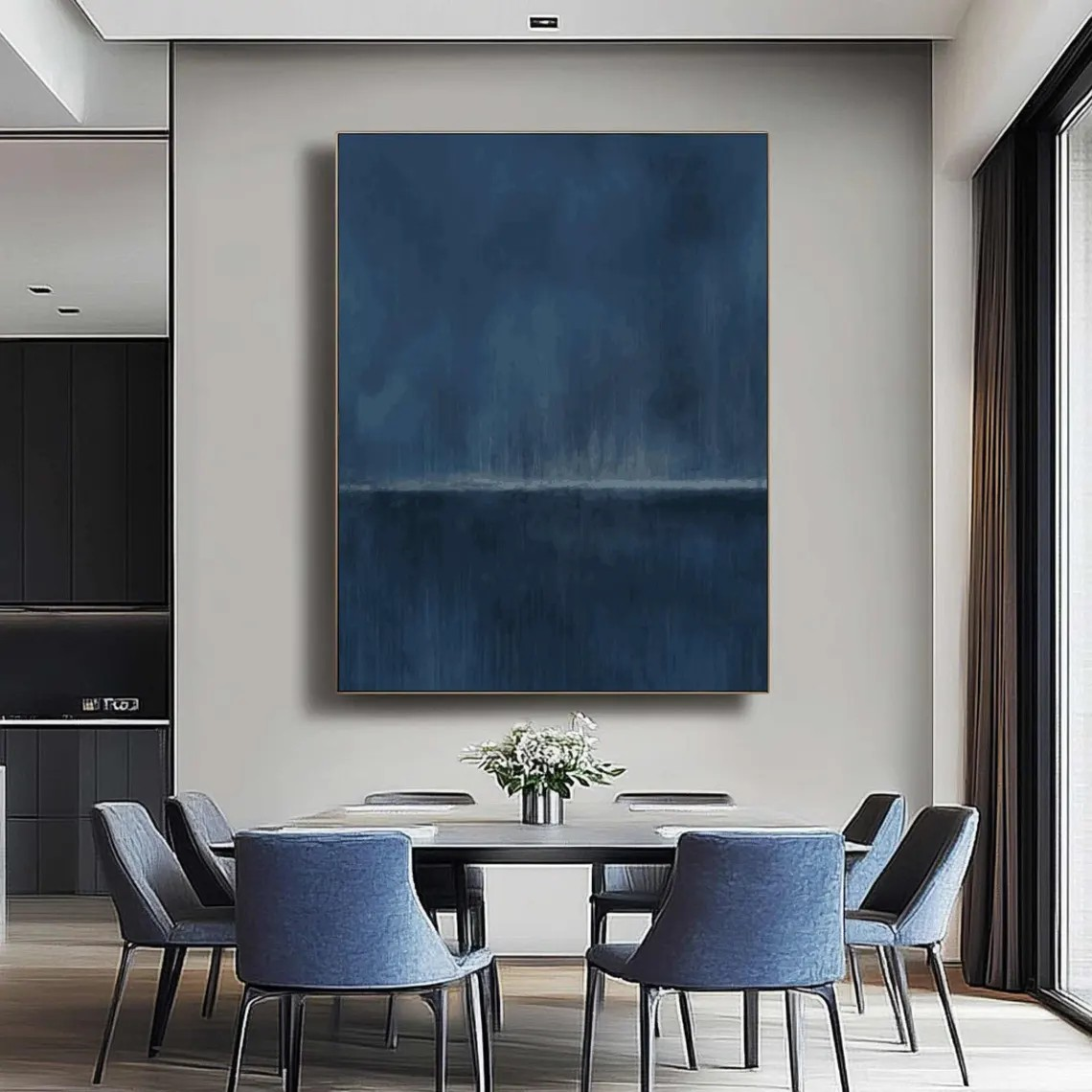 Tranquil Blue Textured Minimalist Modern Wall Art #MM215