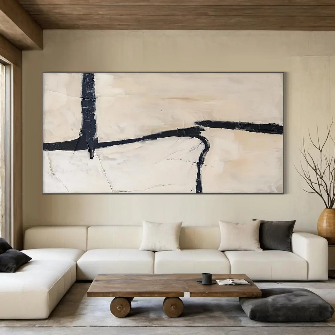 Large Minimalist Beige & Black Abstract Modern Wall Decor#MM207