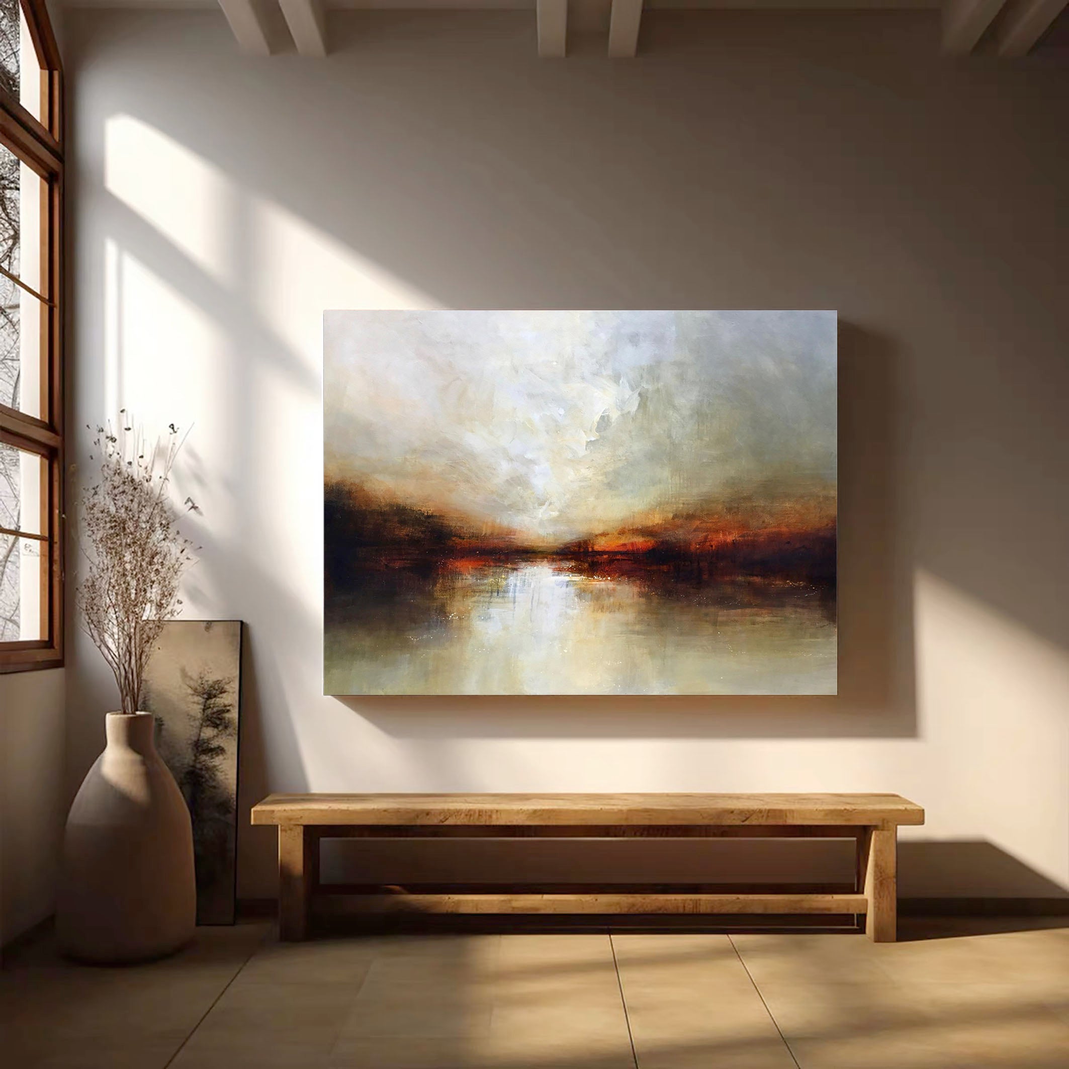 Abstract Landscape Artwork Warm Tones For Living Rooms #AB014