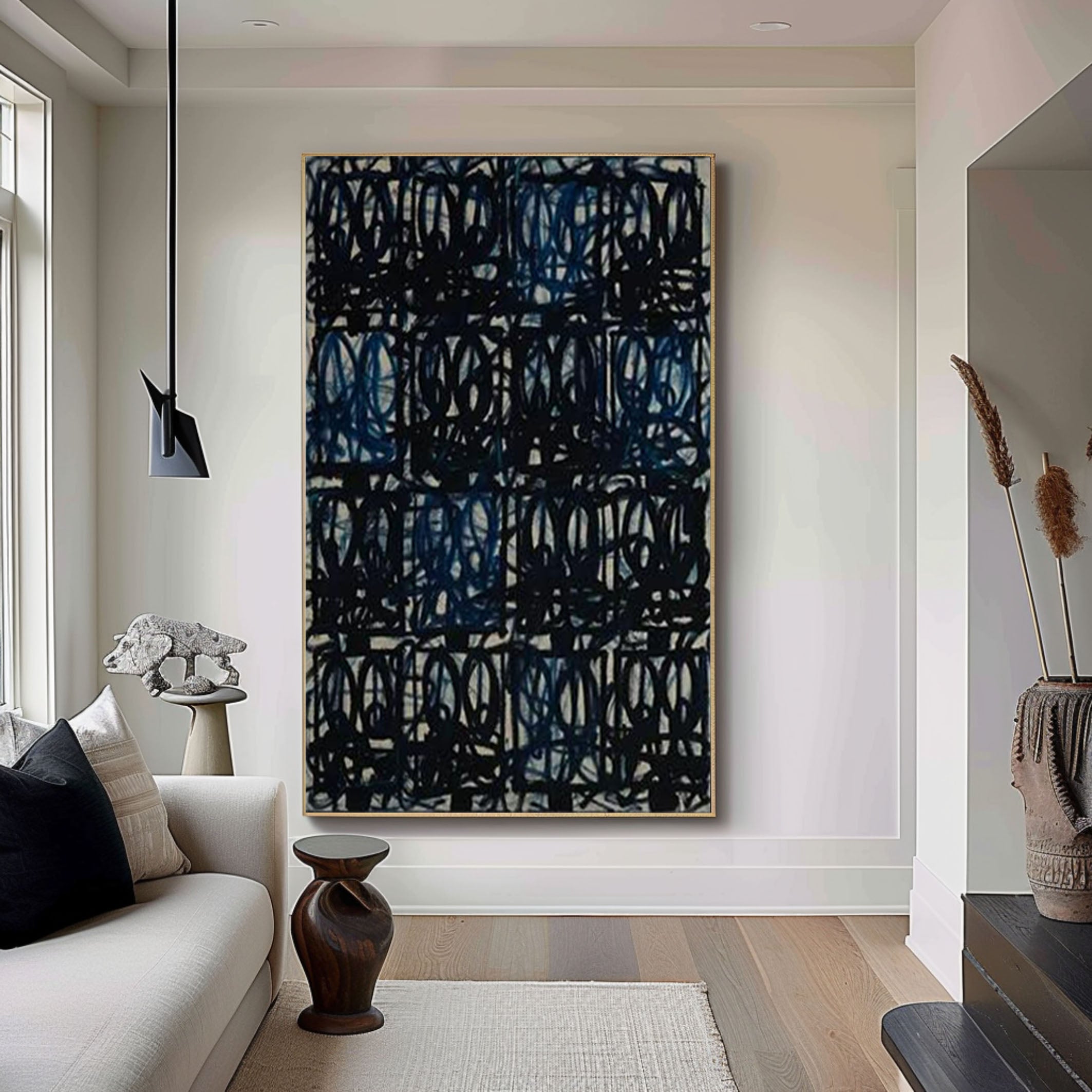 Intricate Blue and Black Wall Art Modernist Aesthetic #AB025