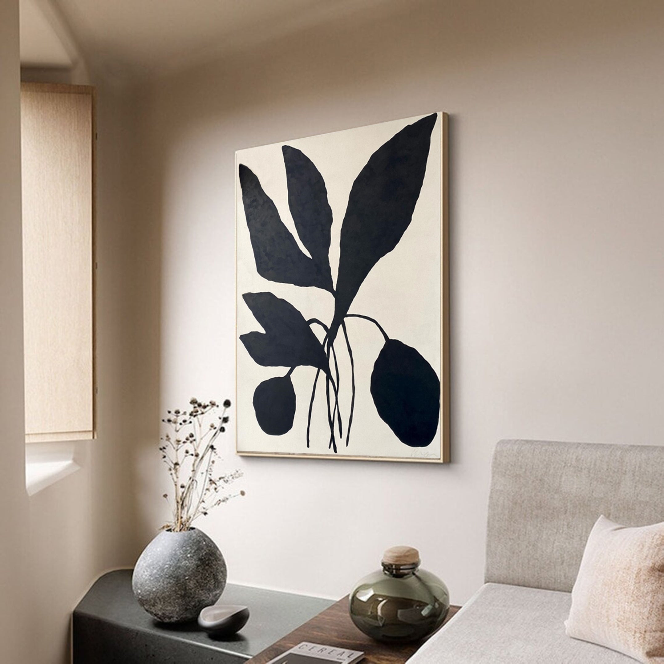 Minimalist Botanical Black Leaf Wall Art #MM010