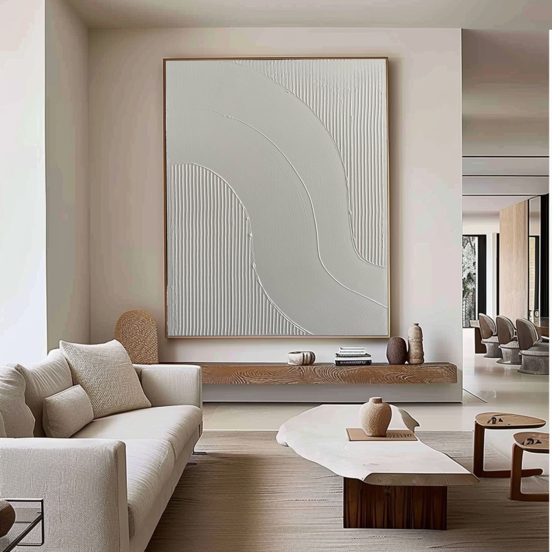 Sleek and Simple White Wall Art Modern Home Aesthetic #MM066