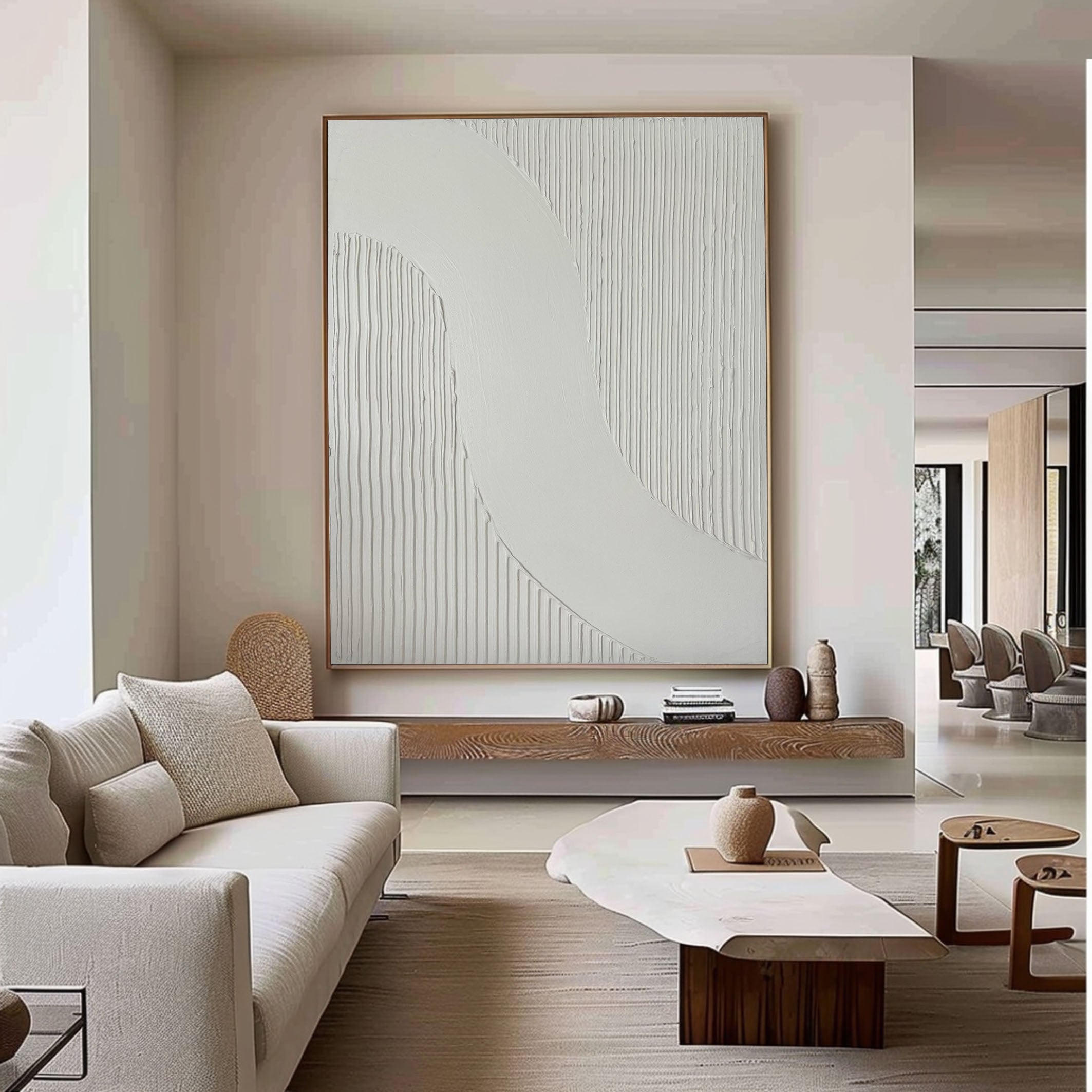 Minimalist Wave Textured White Abstract Painting #MM099