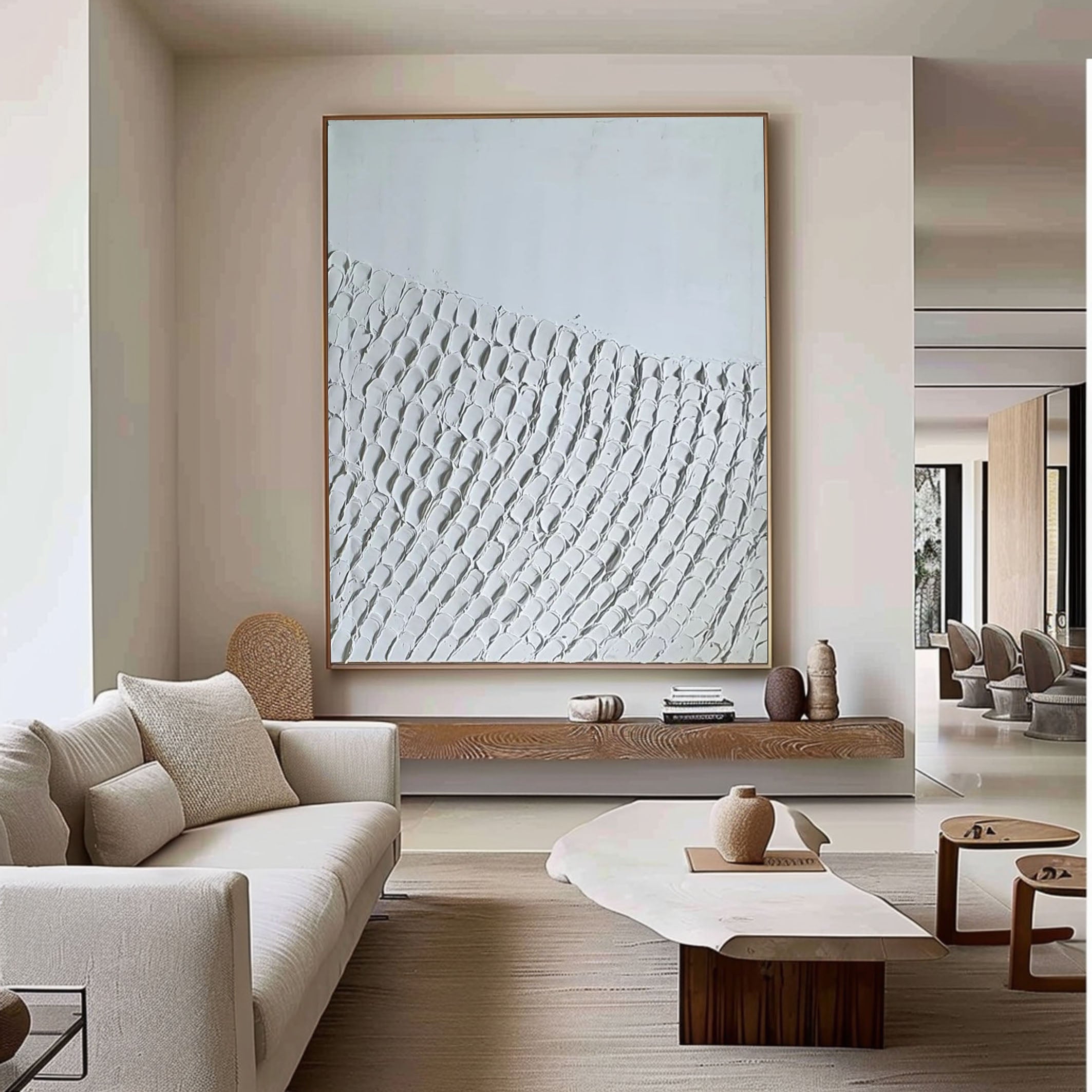 Geometric Minimalist Wall Art | Subtle Textured Waves Painting #MM067