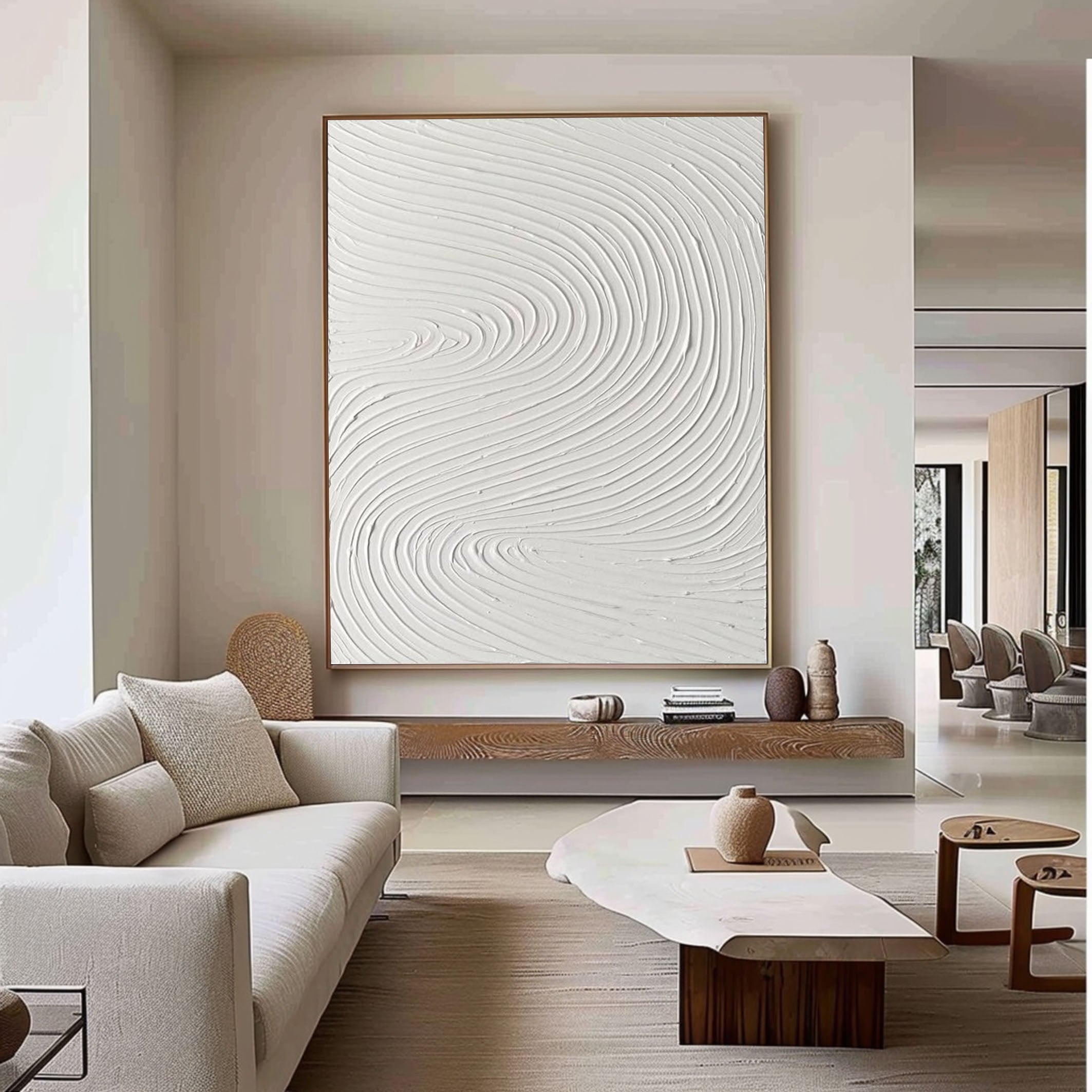 Tranquil Waves White Textured Abstract Art For House #MM100