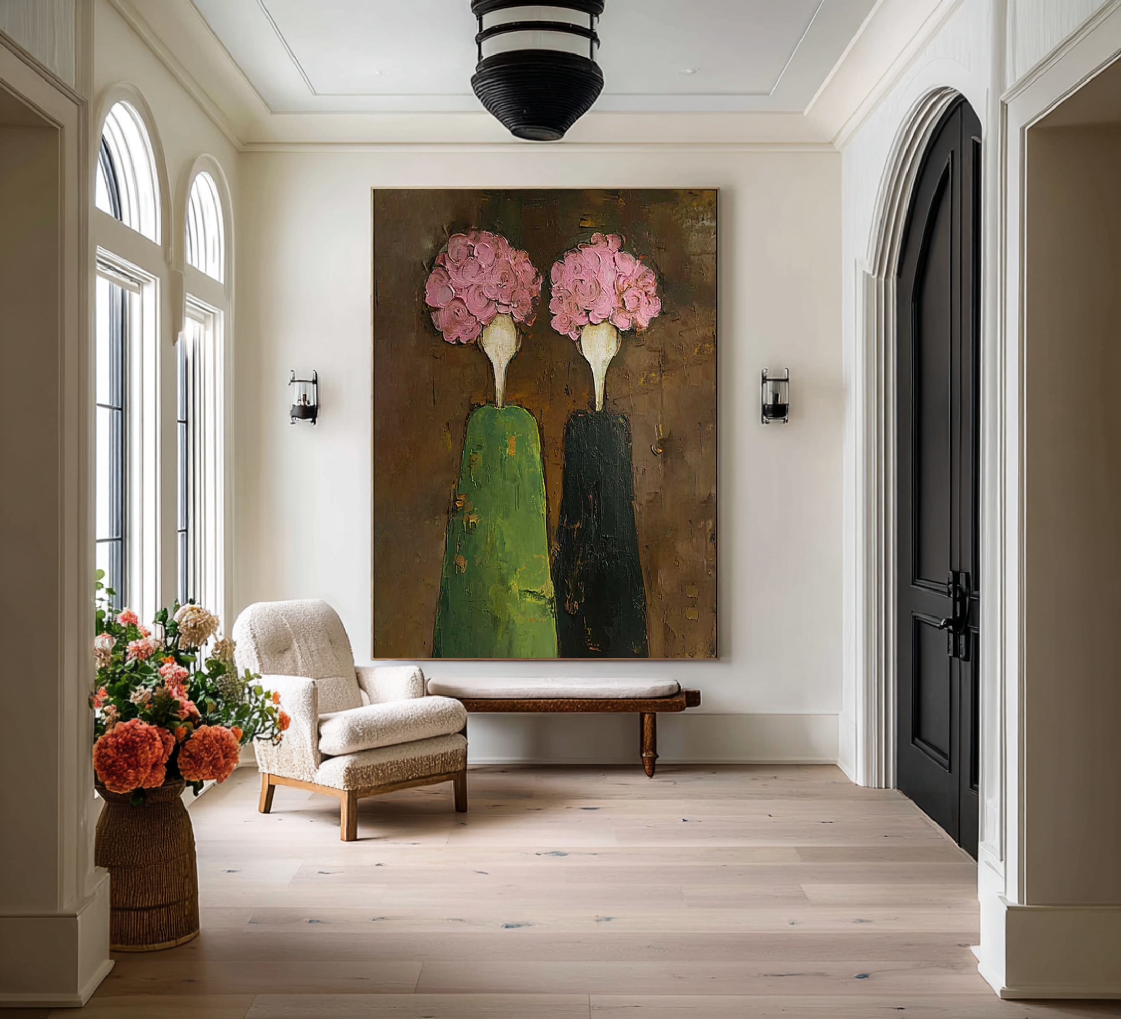 Modern Figurative Oil Painting - Green and Pink Wall Art | KelorArt