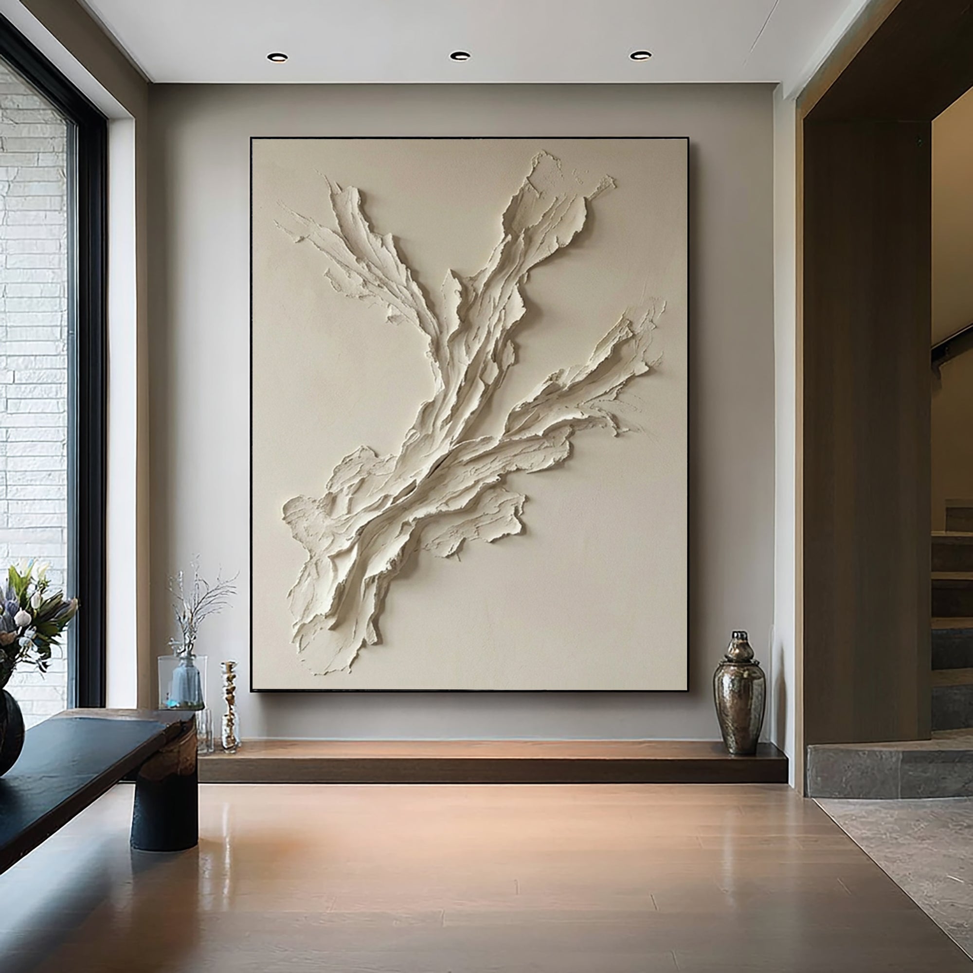 Large Neutral Textured Oil Painting for Contemporary Interior Decor