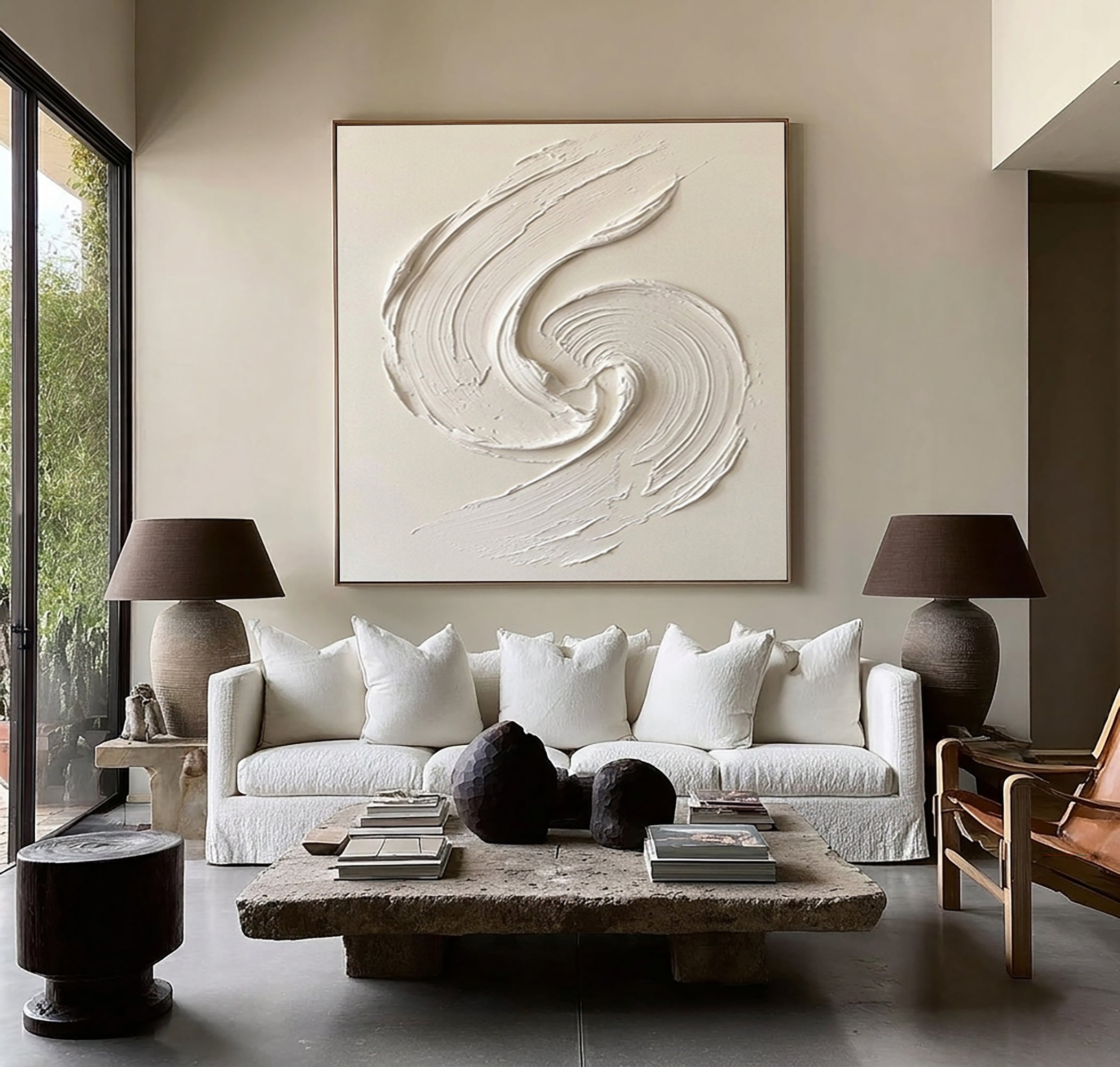 Large Minimalist Textured Wall Art Hand Painted Ivory Abstract Canvas