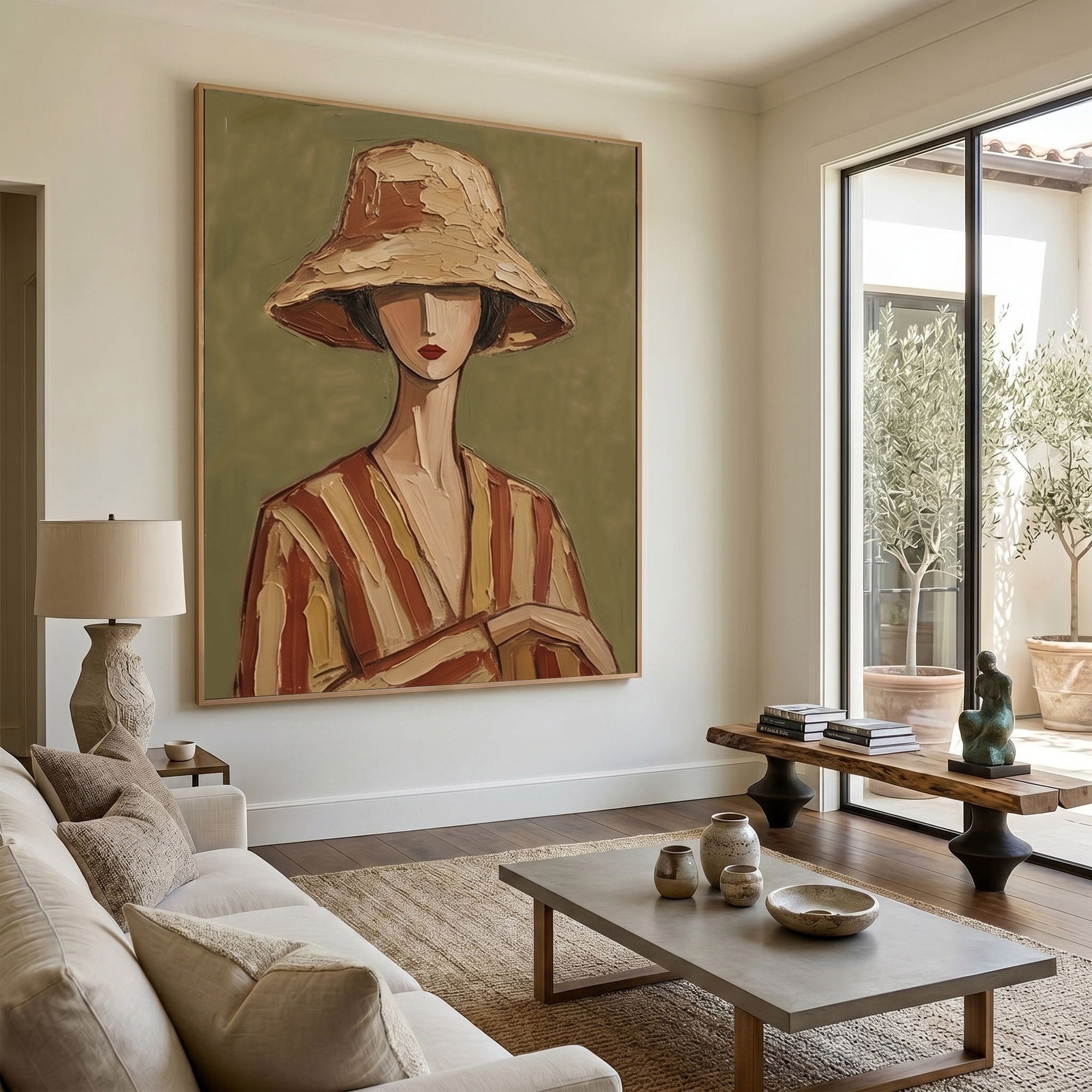 Large Modern Woman Portrait Wall Art Abstract Oil Painting Vintage Americana Art Cowgirl Cowboy Western Fashion Figure Interior Decor