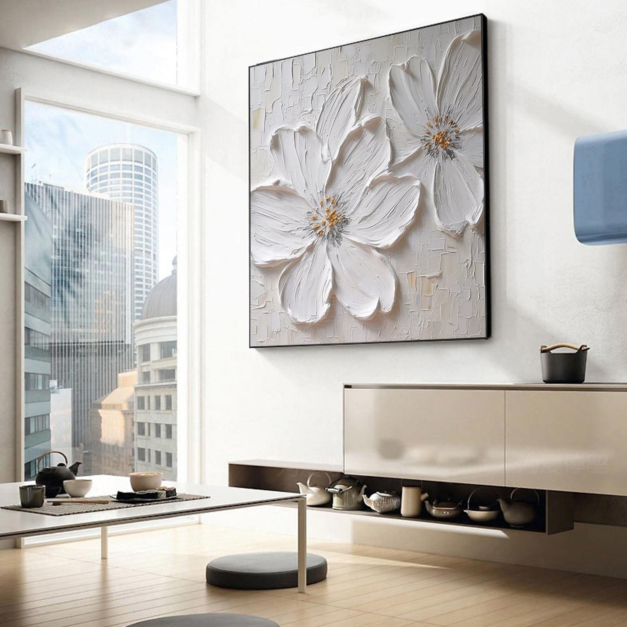 Modern White Floral Wall Art for Elegant Home Interiors #FB020