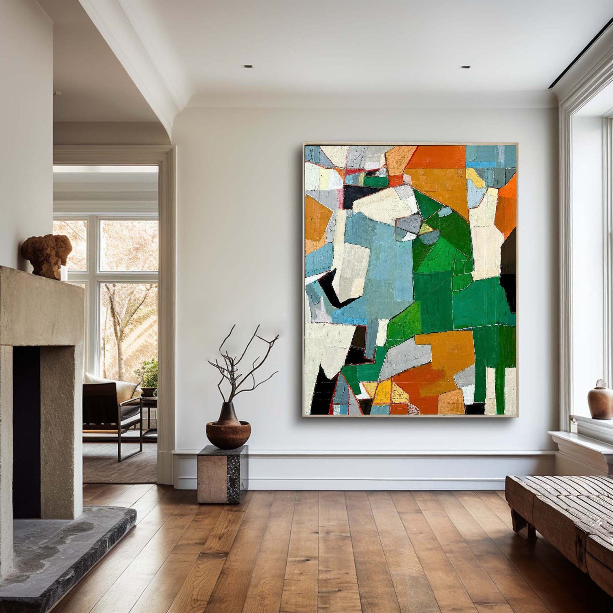 Geometric Abstract Canvas Art Vibrant Mid Century Wall Decor #MC011