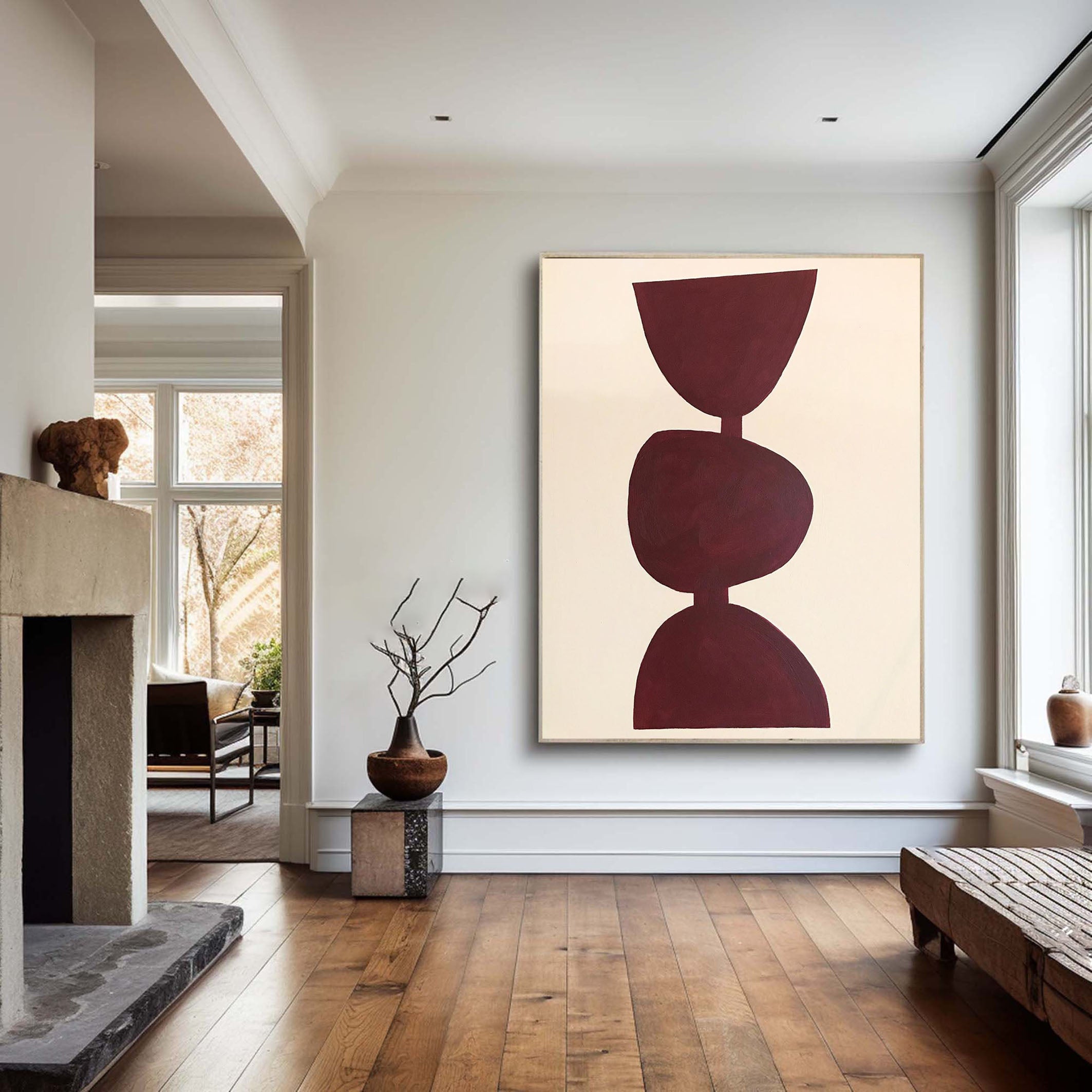 Minimalist Burgundy Canvas Wall Art For Modern Home Decor #MM070