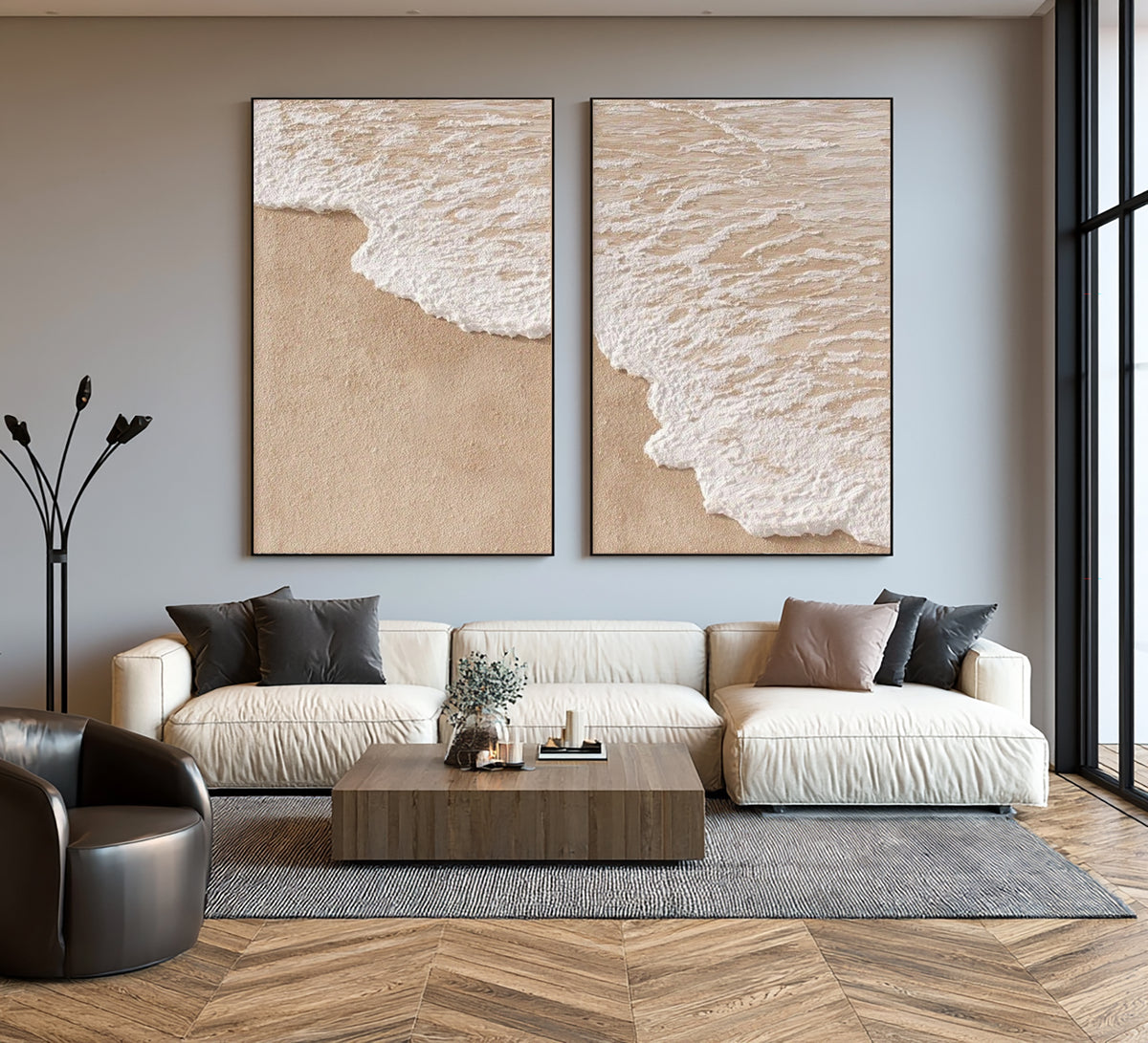 Echoes Of The Same Ocean Diptych Coastal Wall Art Textured Wave Painting Neutral Contemporary Decor